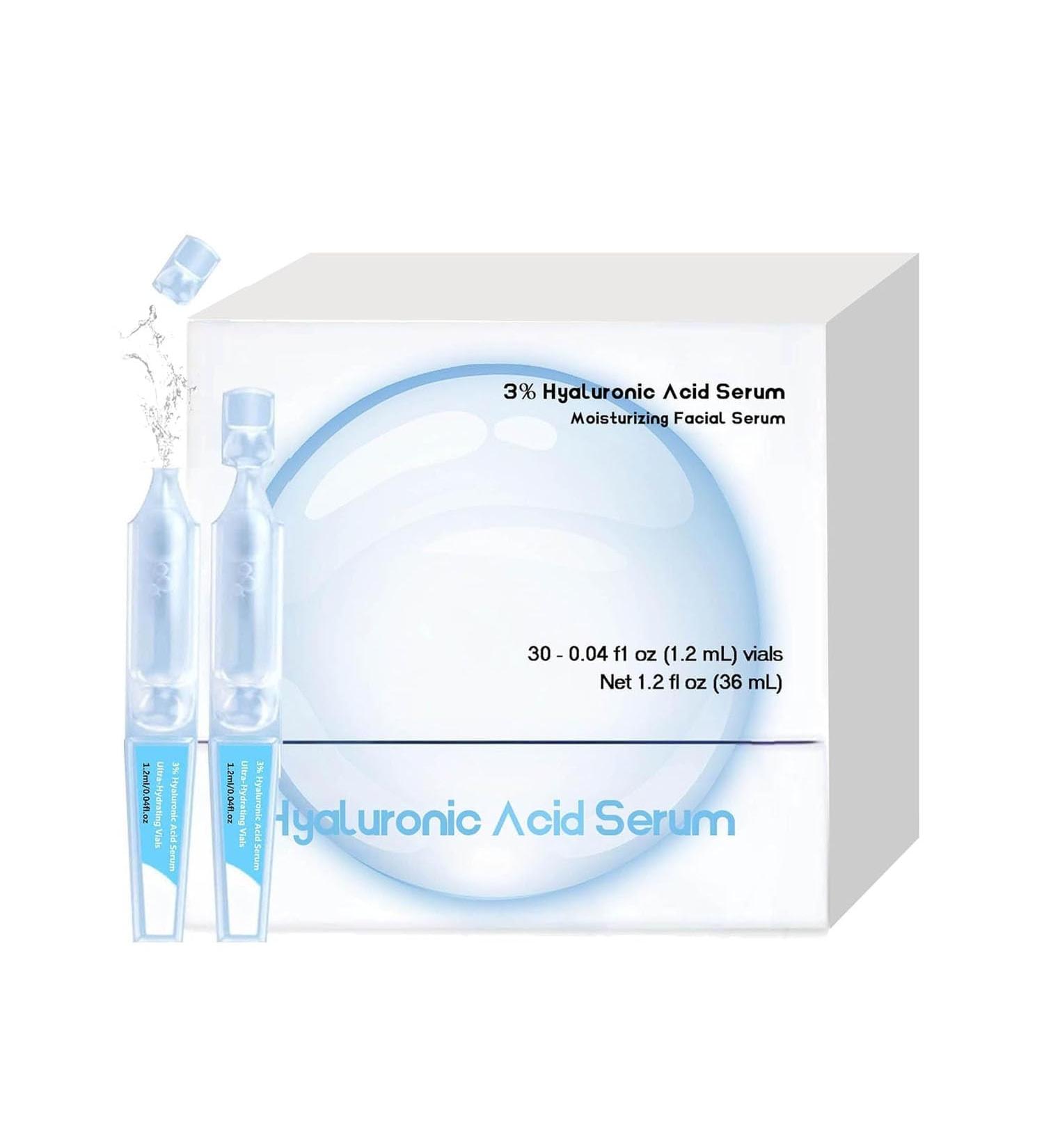 30PCS Ultra Hydrating Serum 3% - Hyaluronic Acid Smoother Face Serum Enriched Hyaluronic Acid Collagen Vitamin E Moisturizing Plump Fine Lines Wrinkles Repair for All Skin - Buy Online on GoSupps.com