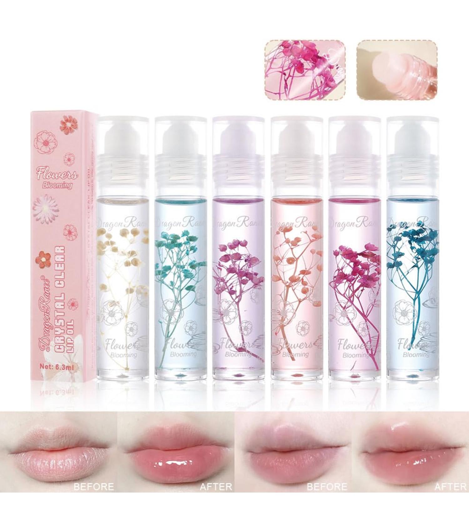 Lip Gloss 6 Packs Flower Jelly Lip Oil Long Lasting Moisturizer with Real Flowers Lip Gloss Makeup for Dry Chapped Lips - Buy Online on GoSupps.com