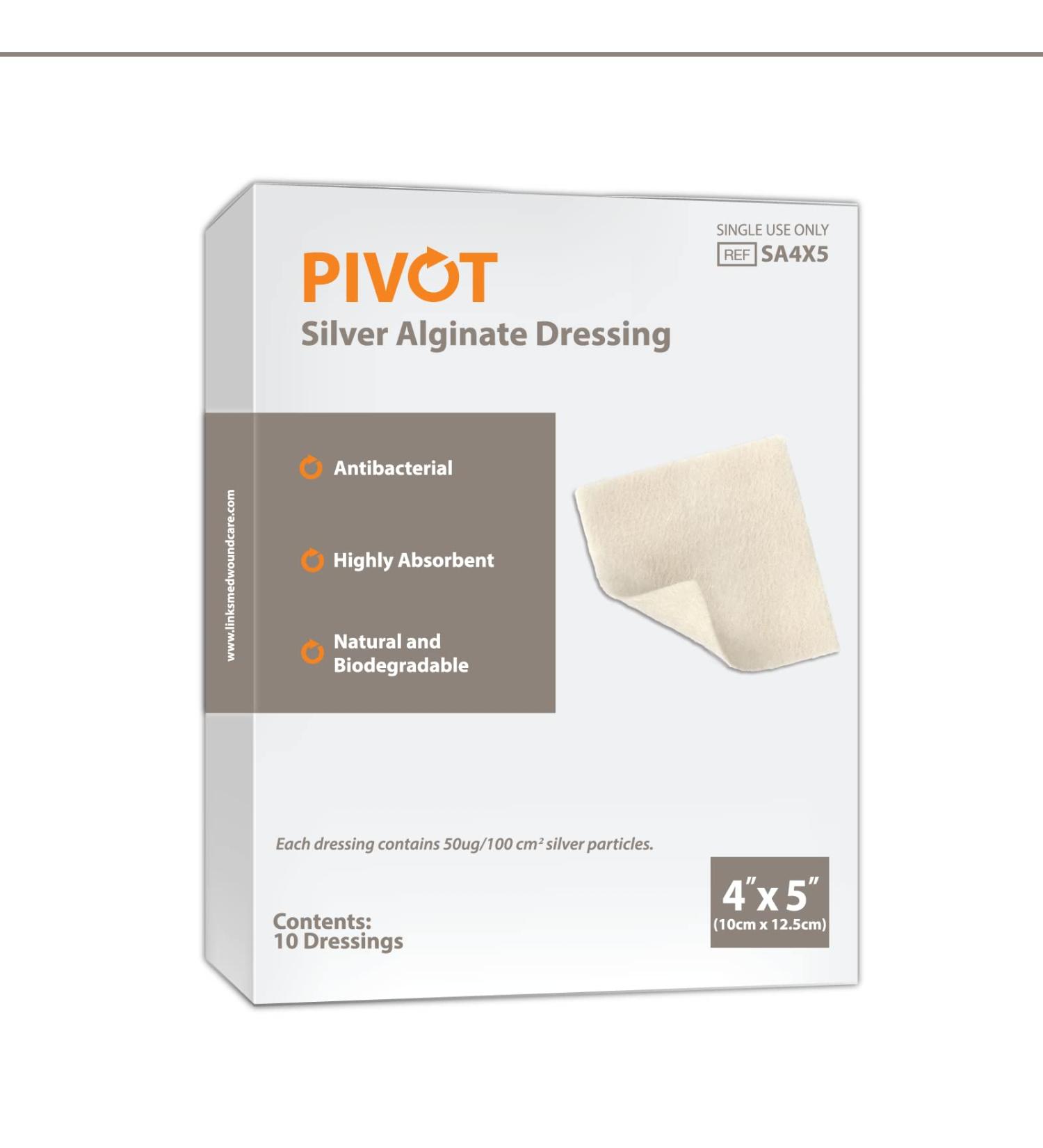 Pivot Silver Alginate Wound Dressing | All-Natural First Aid | 4x5 Dressings (Box of 10) - International Shipping Available - Buy Online on GoSupps.com