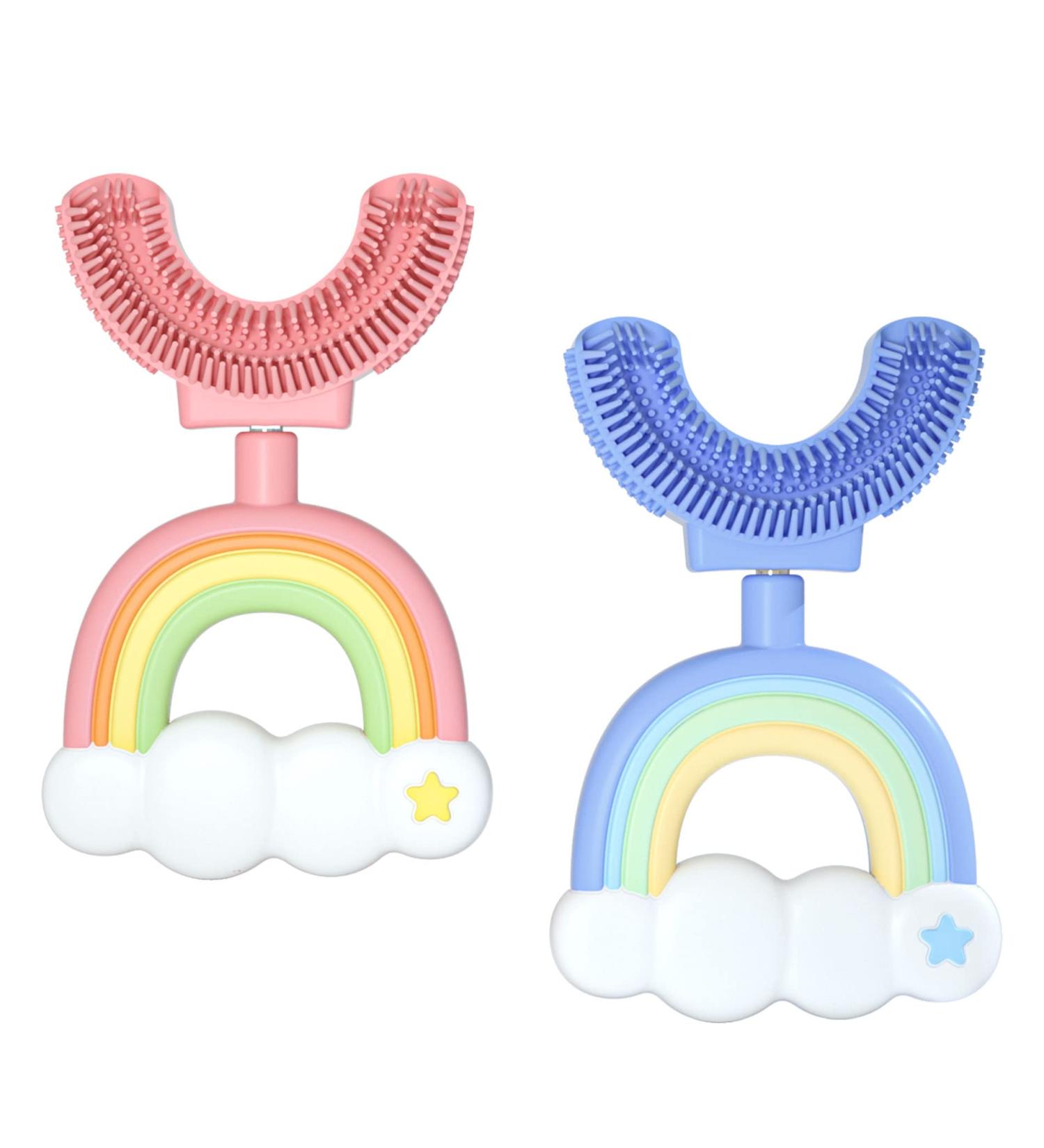 2 Pack Toddler & Kids U-Shape Extra Soft Toothbrush - Ages 2-7 - Rainbow Pink-Blue - Buy Online on GoSupps.com