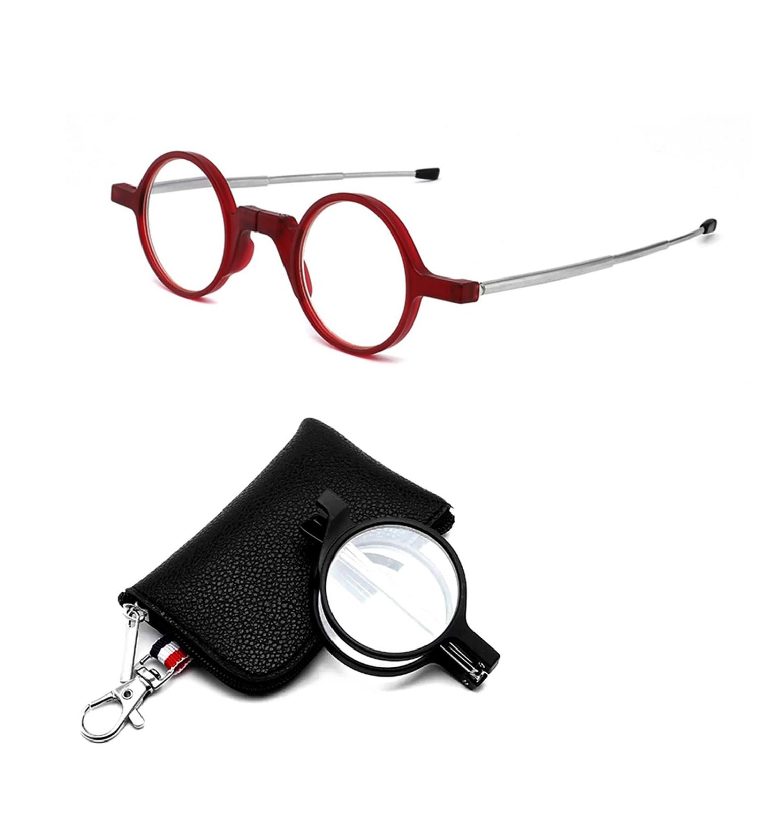 2 Pack Portable Folding Round Frame Reading Glasses for Men Women Anti Blue Light Reader with Keychain Bag Compact(Grandeur:1.5x) - Buy Online on GoSupps.com