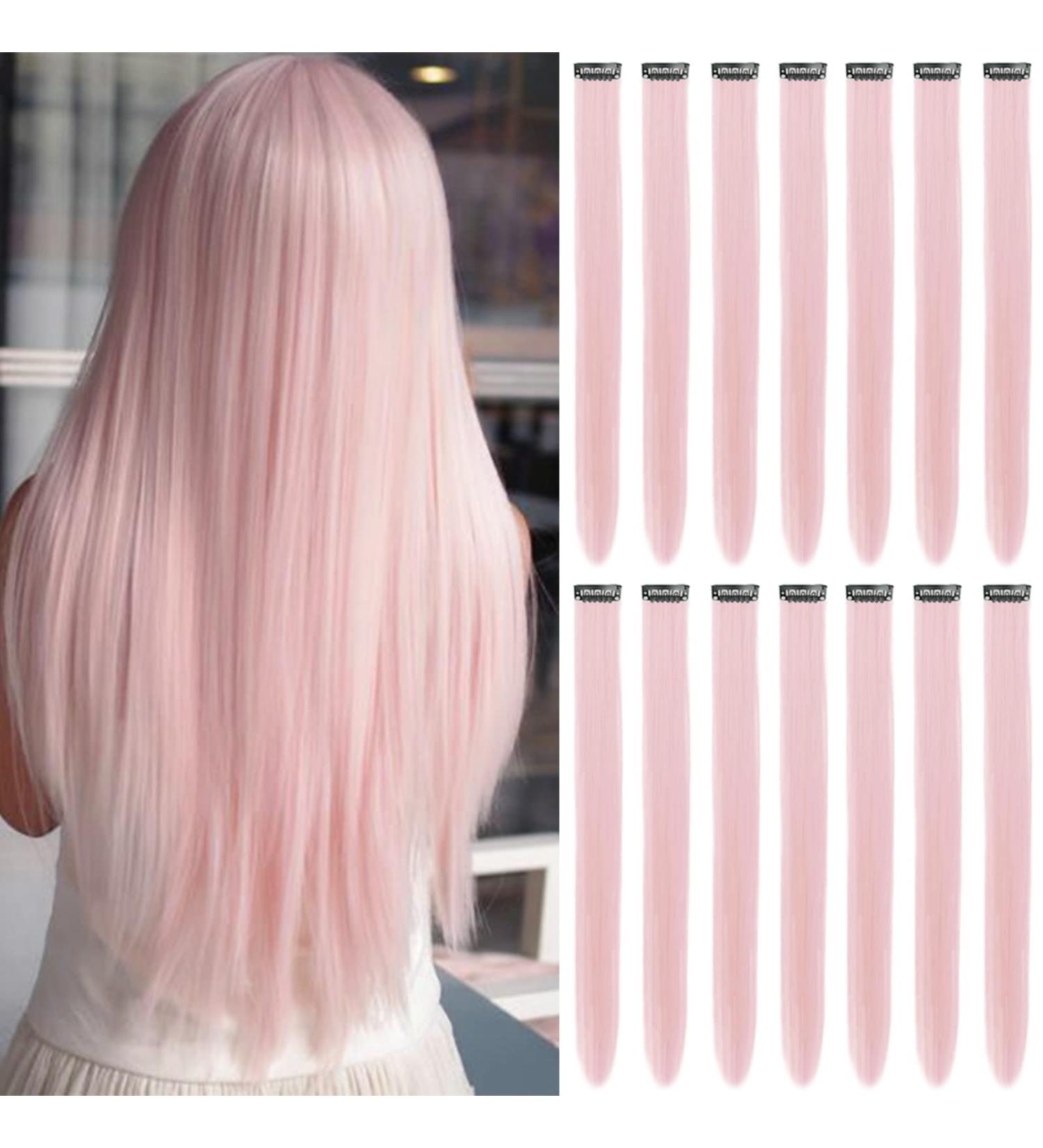 16Pcs Pink Clip in Hair Extensions 22 Inch - Colorful Highlights Hairpieces for Girls & Women - Heat-Resistant Synthetic Hair Accessories - Party Hair Decor - Buy Online on GoSupps.com