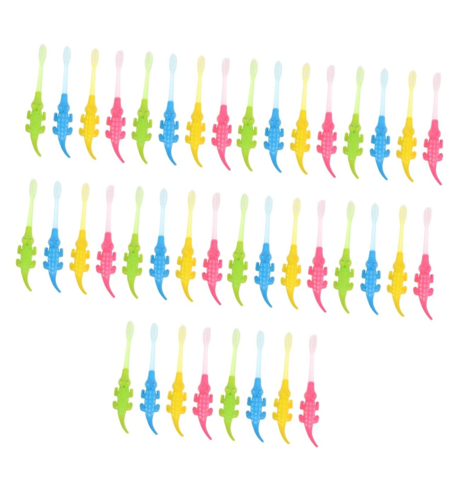 Mobestech 40 Pack Small Crocodile Cartoon Toothbrushes for Kids - Toddler Tooth Cleaning Brushes for Ages 2-4 - Buy Online on GoSupps.com