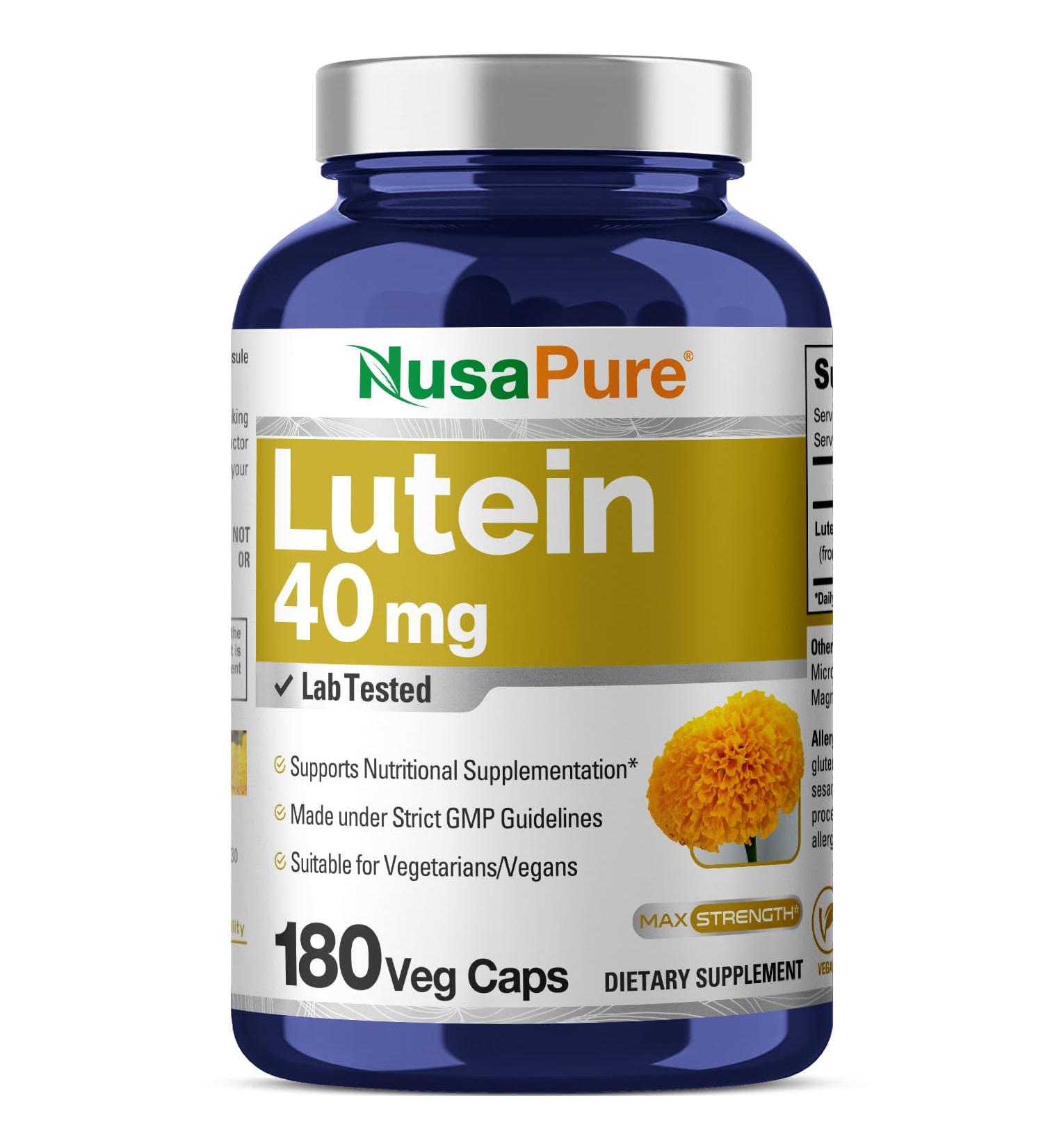 NusasPure Lutein - Suitable for Vegetarian/Vegan Non - GMO - 40 mg - 180 Capsules - Buy Online on GoSupps.com