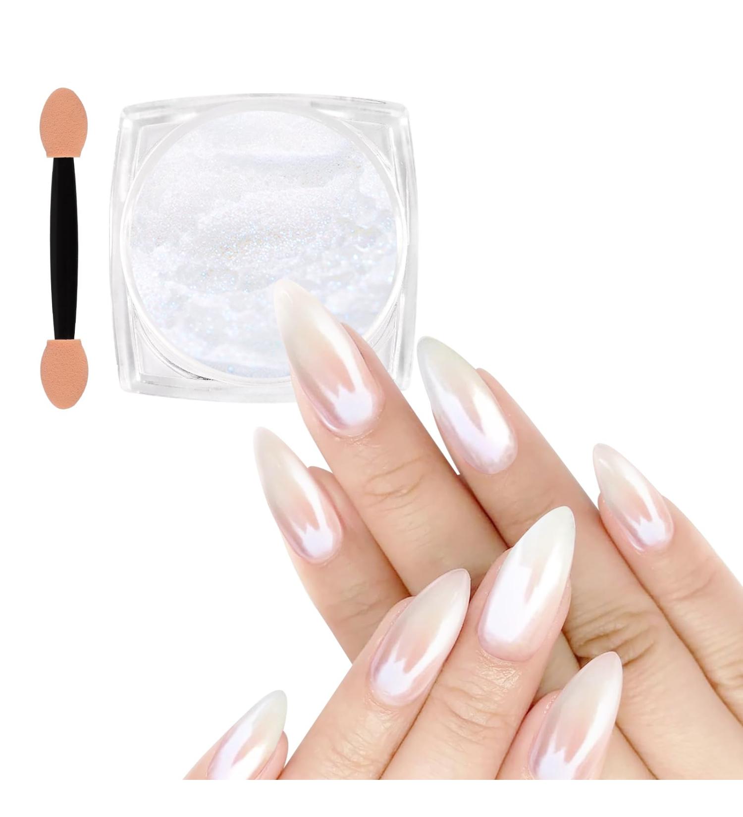 Allstarry White Pearl Chrome Nail Powder - Iridescent Metallic Mirror Effect Glitter for Nail Art Decoration - Buy Online on GoSupps.com