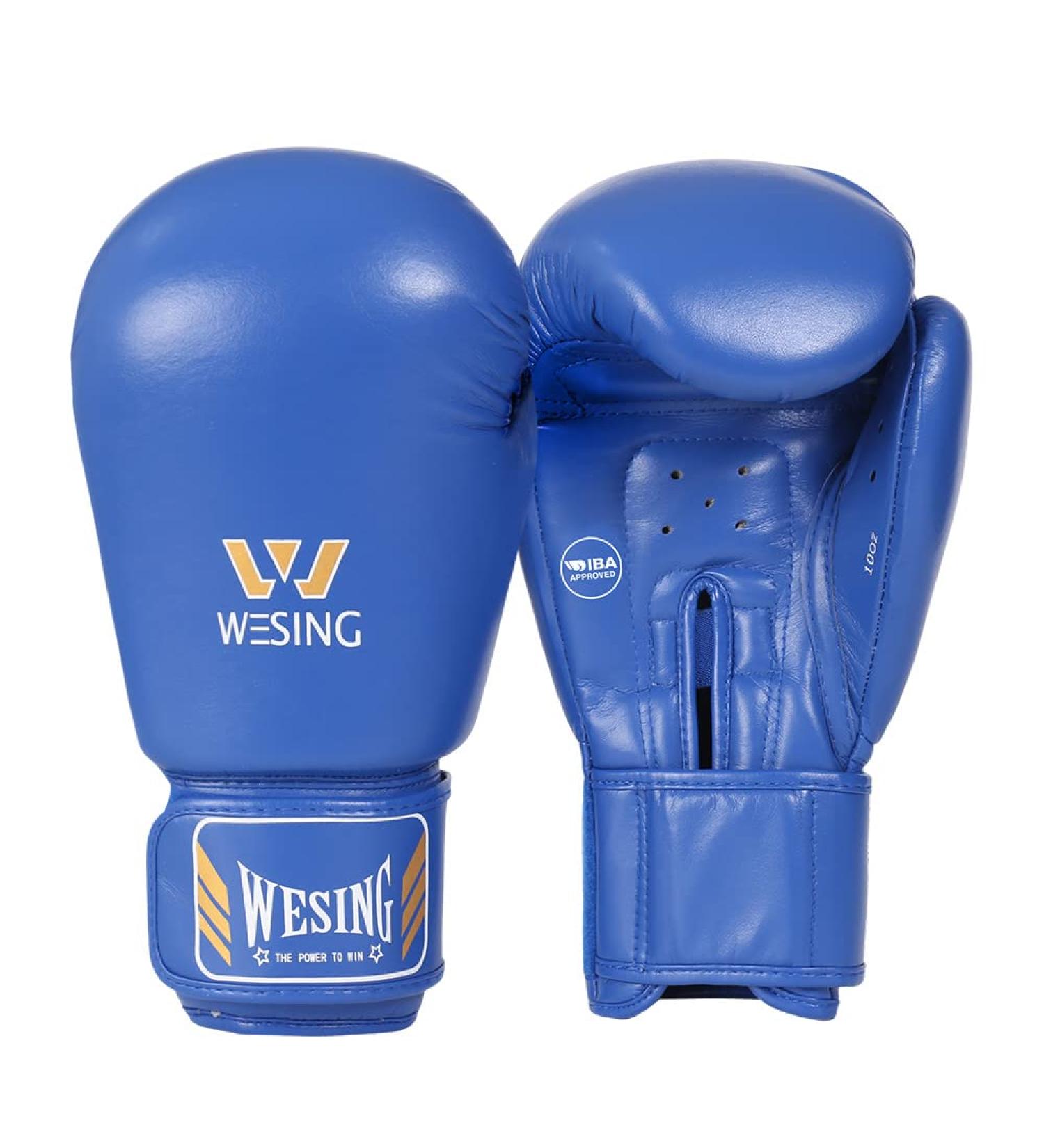 Wesing AIBA Approved Blue Leather Boxing Gloves - 12 oz (340.2 g) | International Shipping Available - Buy Online on GoSupps.com