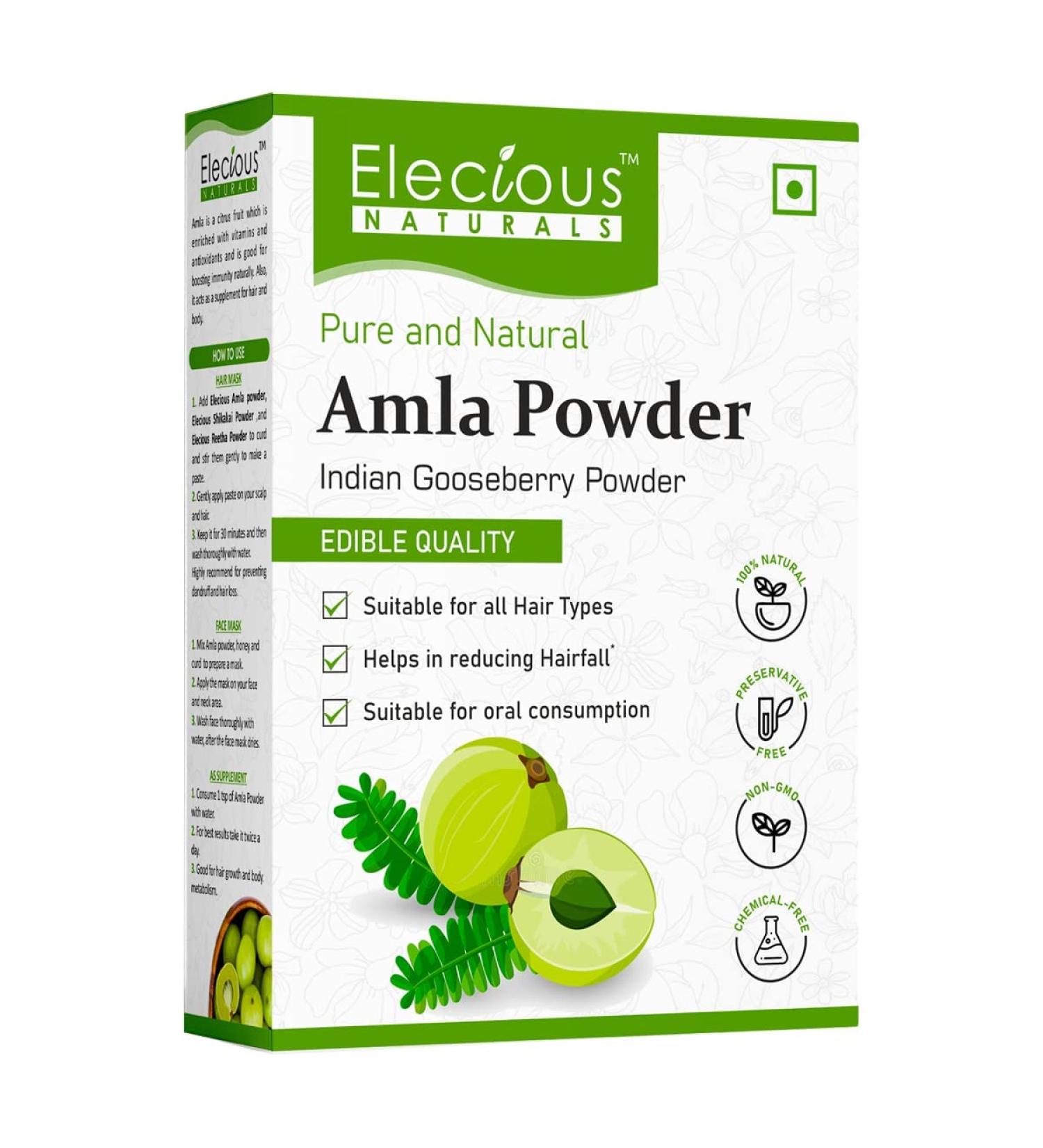 Elecious Amla Powder for Hair Growth - Natural 250g | Vegan Hypoallergenic Unflavored Indian Gooseberry for All Hair Types - Buy Online on GoSupps.com