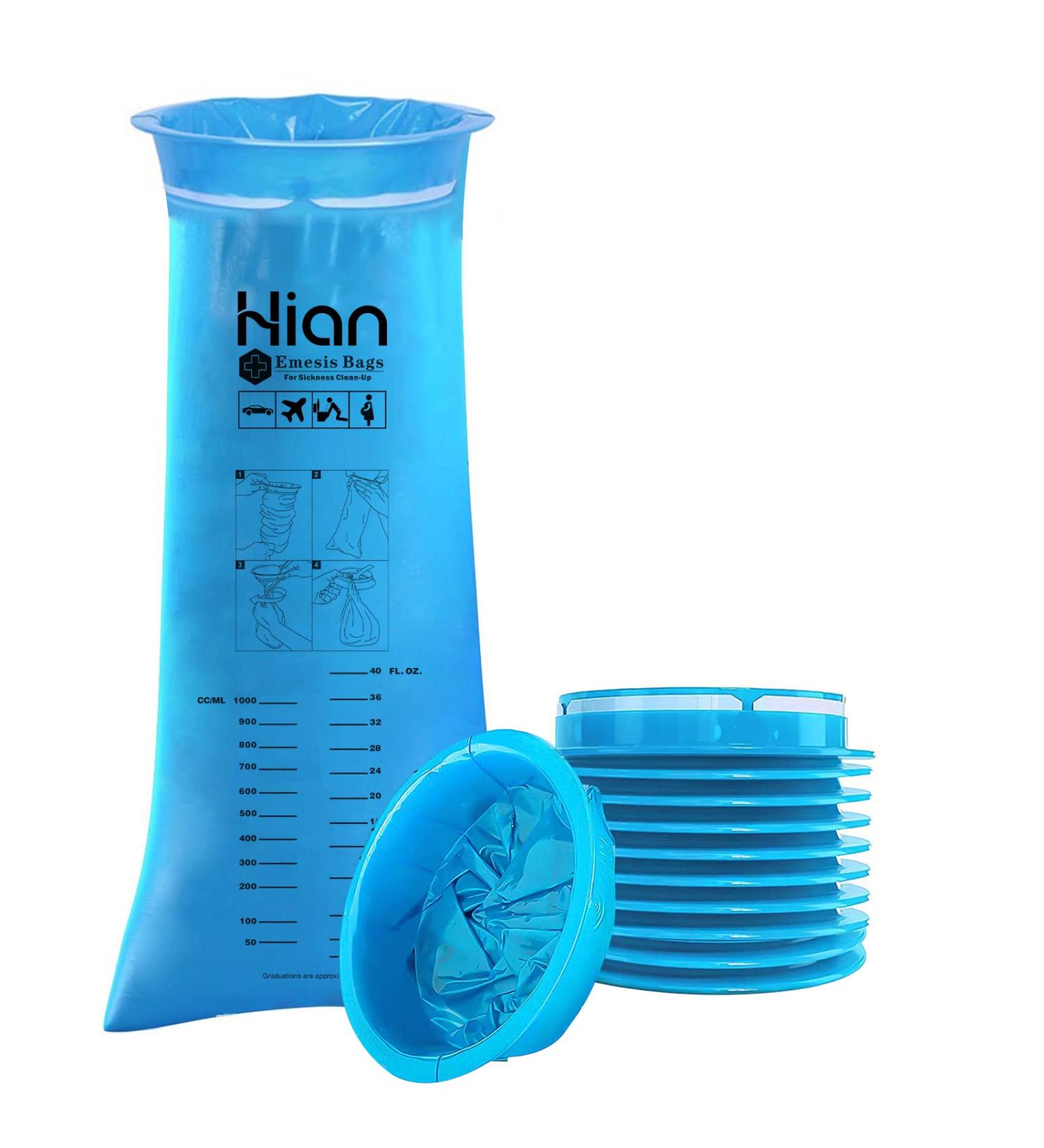 Hion Sick Bags 10 Pack - Leak-Resistant Vomit Bags for Motion Sickness, Travel, Pregnant Women & Taxi Drivers - Emesis Bags 10 Count - Buy Online on GoSupps.com