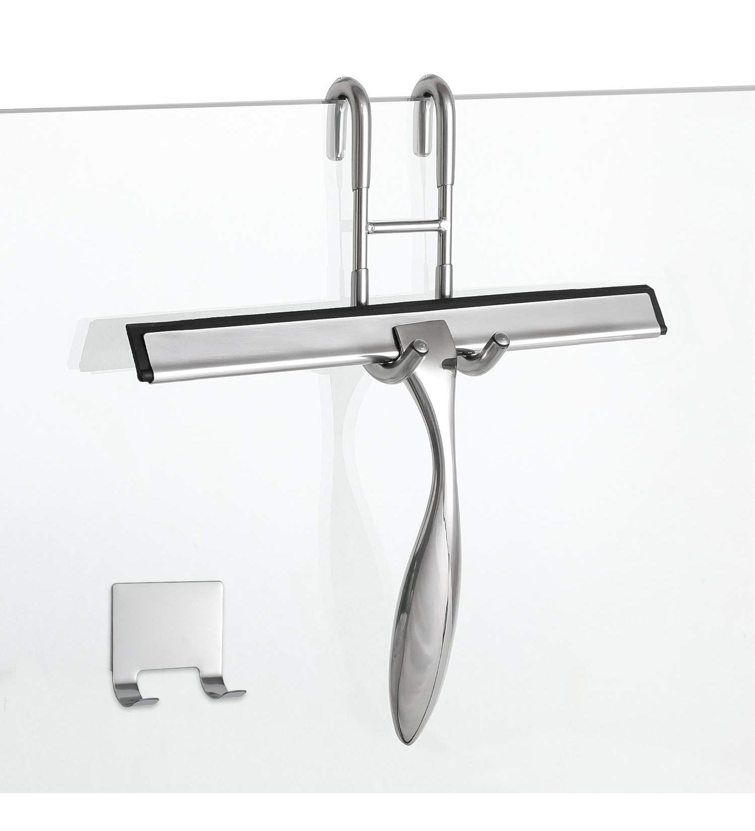 Simtive 10-Inch Shower Squeegee Set with Hooks - Ideal for Shower Doors, Mirrors, and Windows - Silver - Buy Online on GoSupps.com