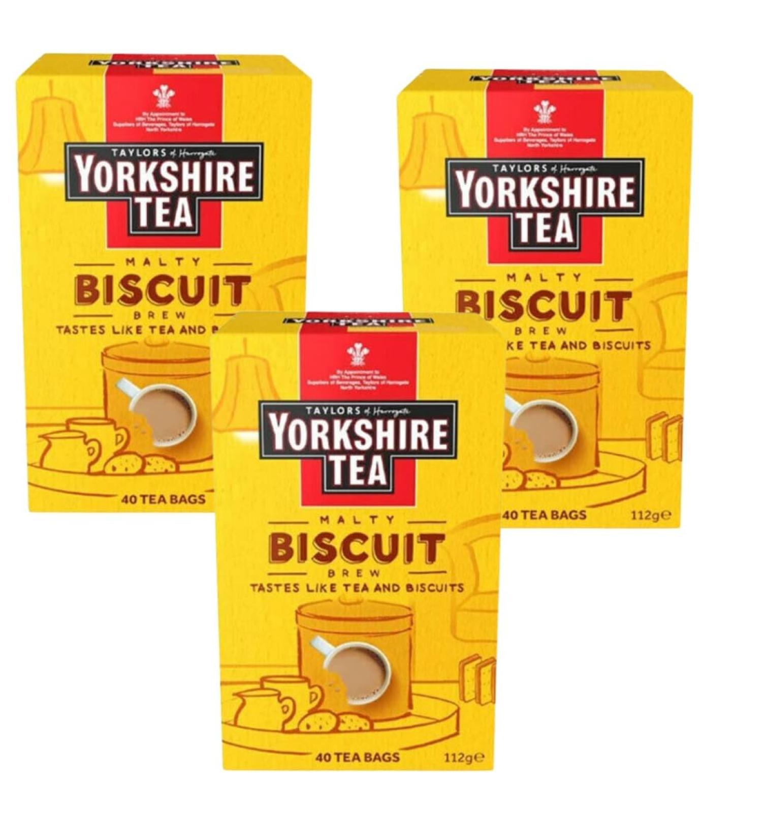 Tea Bundle Containing Yorkshire Tea Malty Biscuit Brew 40 Bags (3 Pack)