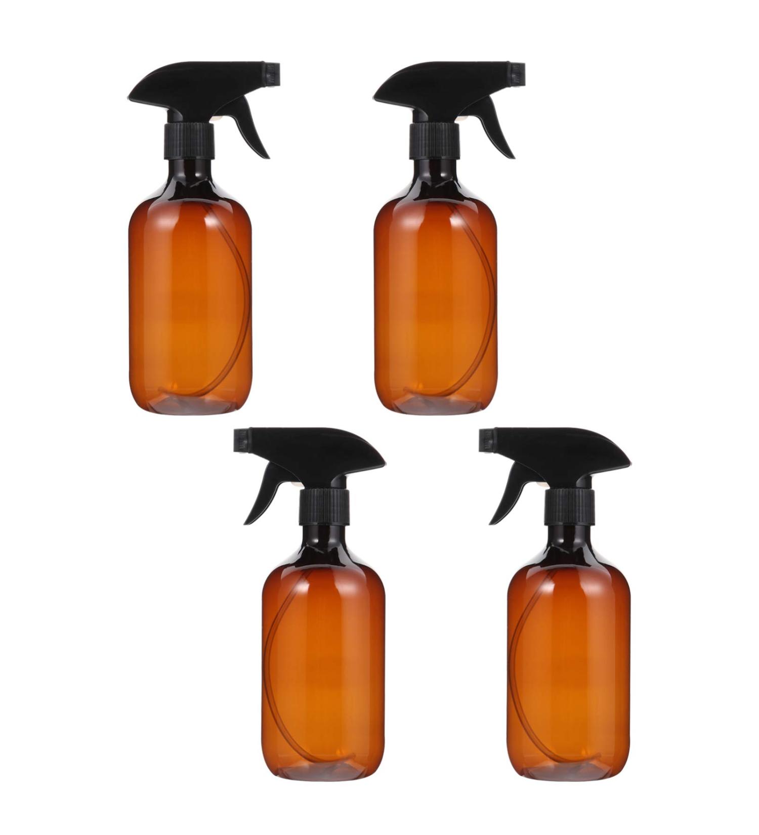 Uonlytech 4pcs Amber Plastic Spray Bottles 500ml - Refillable Empty Spray with Black Trigger for Essential Oils & Cleaning Solutions - International Shipping Available - Buy Online on GoSupps.com