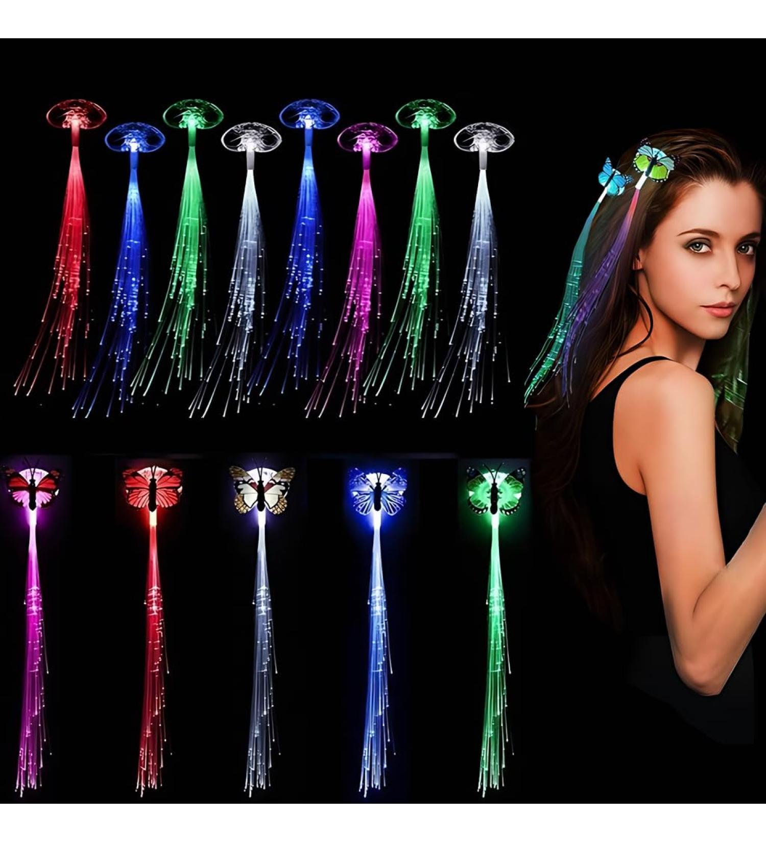 13 Pcs Light Up Hair Clips - Glow in The Dark Party Supplies LED Hair Light Butterfly Clip for Women Girls Fairy Hair extension for Neon Party Bar Dancing Outfit Multicolors - Buy Online on GoSupps.com