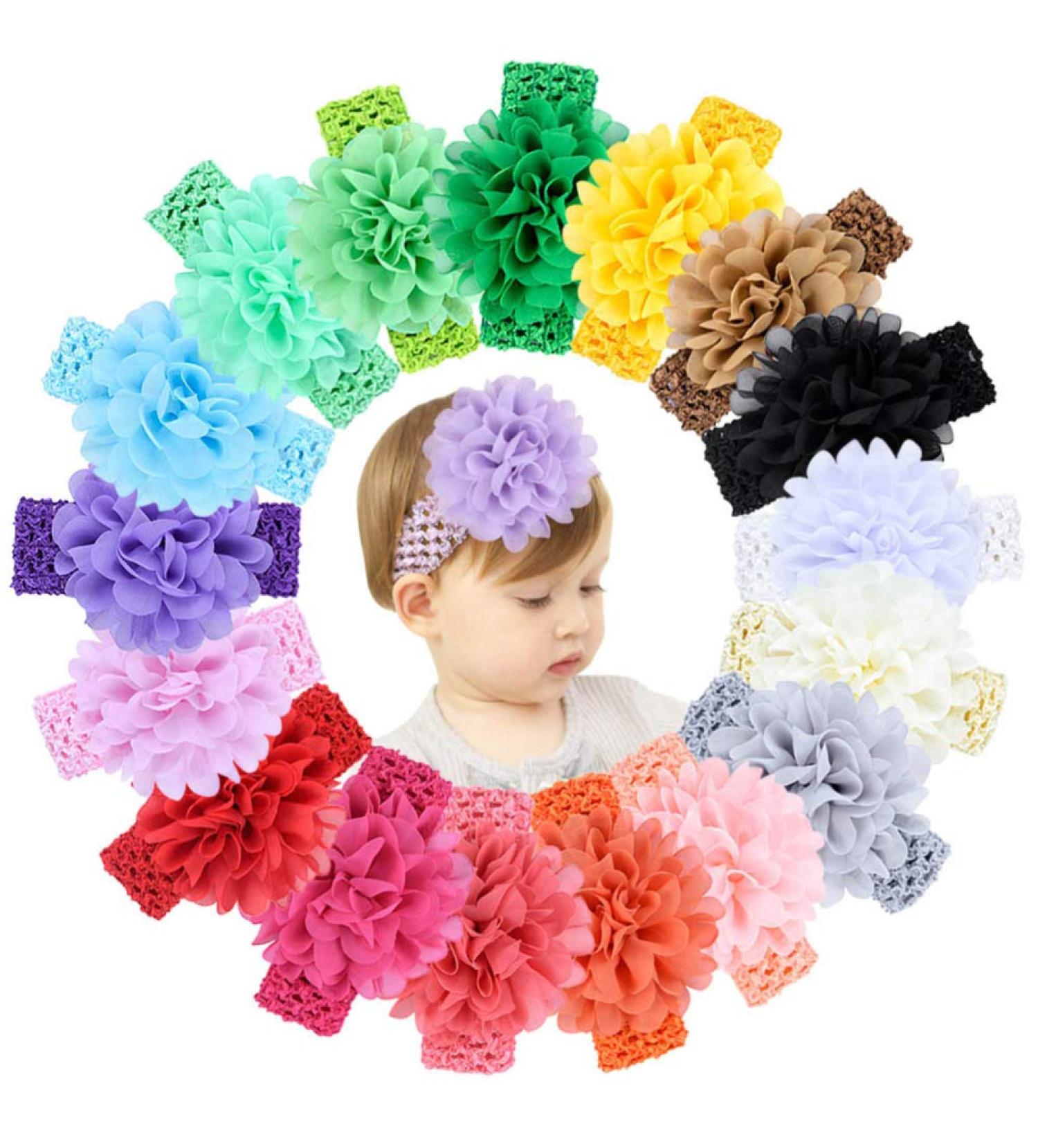 18 Pieces Baby Girl Headbands - Chiffon Flower Soft Elastic Hair Accessories for Newborns & Toddlers - Buy Online on GoSupps.com