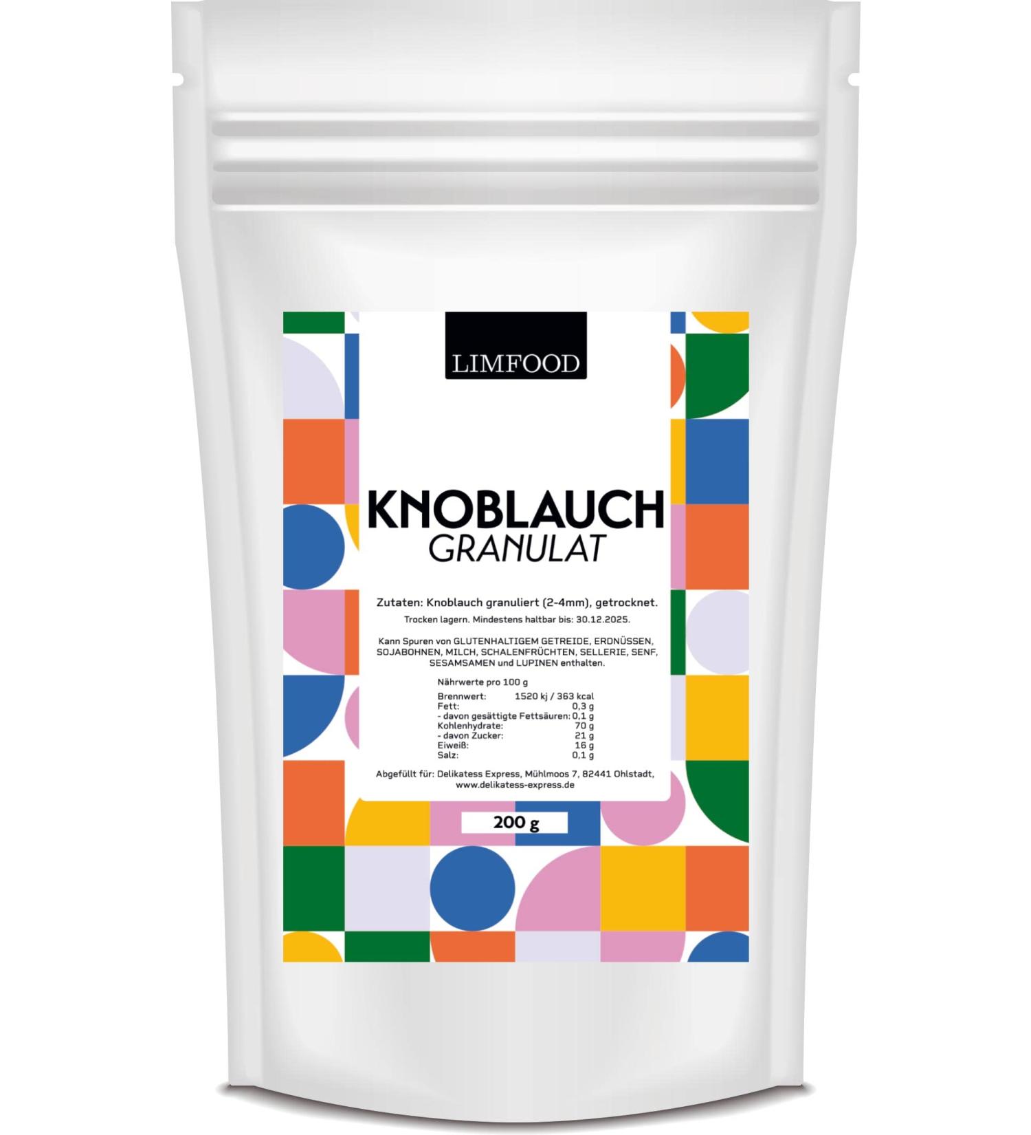 Limfood 200g Dried Granulated Garlic - Coarse Chopped Garlic Pieces for Easy Dosing | International Shipping Available - Buy Online on GoSupps.com