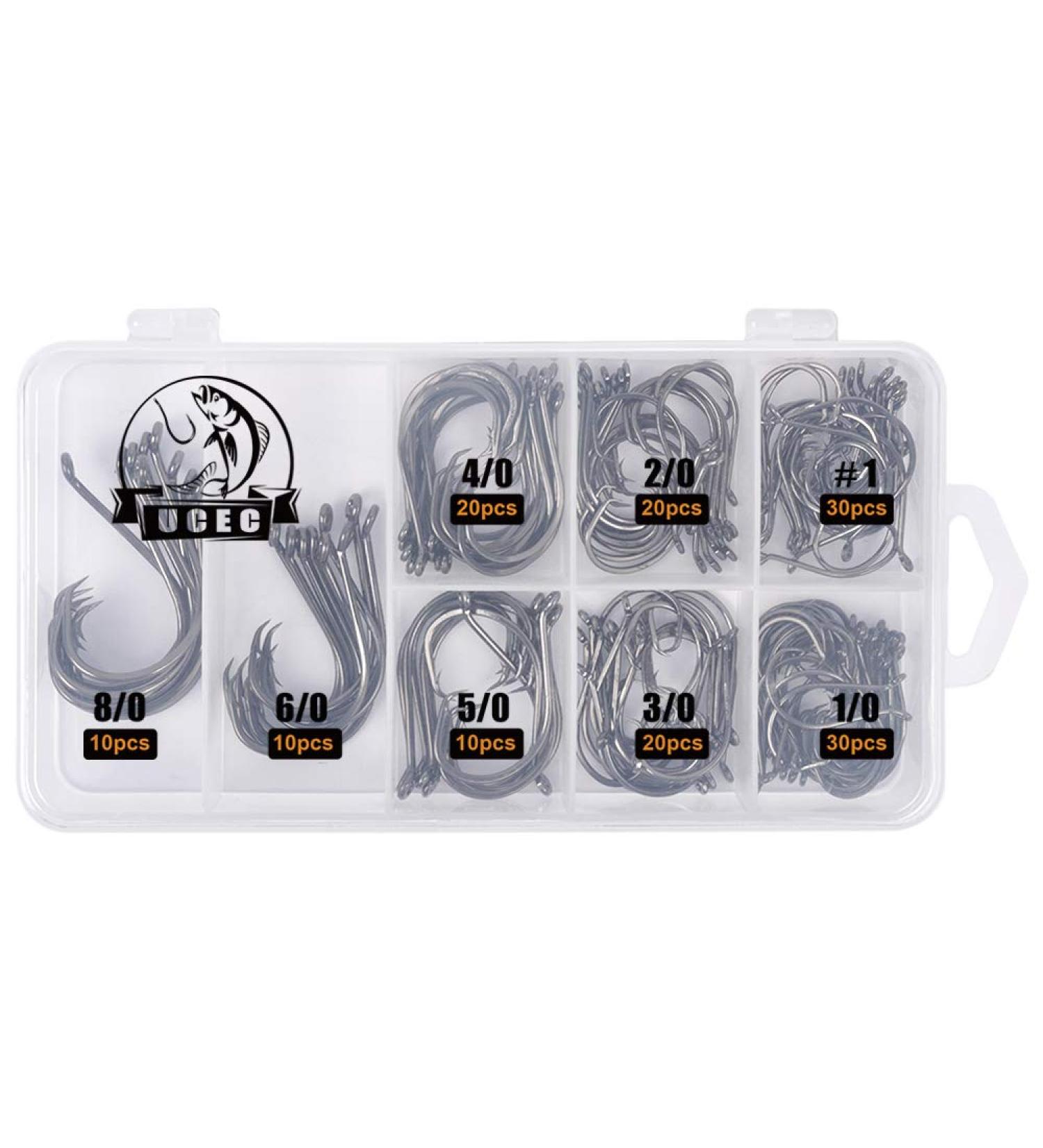 UCEC Circle Hooks 2X Strong Custom Offset Sport Fishing Hooks 150pcs/box - High Carbon Steel Octopus Hooks in Sizes #1-8/0 - Buy Online on GoSupps.com