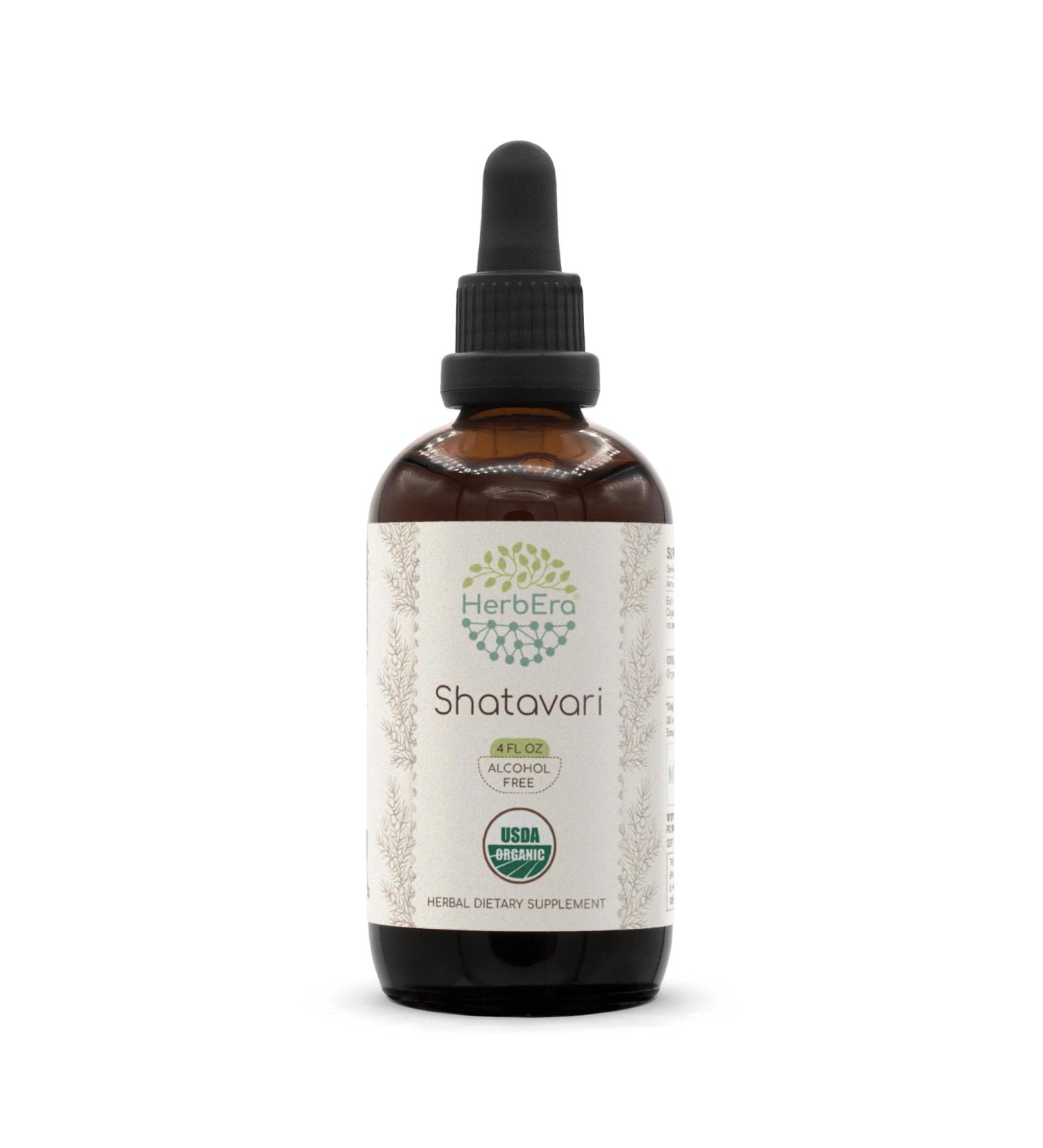 HerbEra Shatavari B120 USDA Organic Tincture | Alcohol-Free Extract, High-Potency Herbal Drops | Certified Organic Shatavari (Asparagus racemosus) Dried Root (4 oz) 4 Fl Oz (Pack of 1) - Buy Online on GoSupps.com