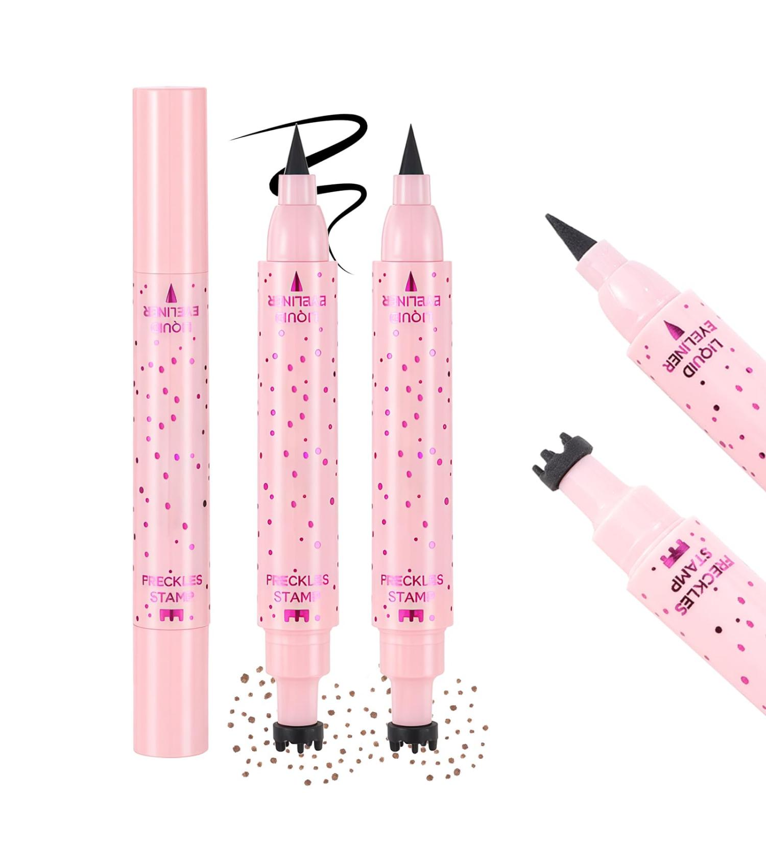 Real 2pcs Eyeliner Freckle Pen 2 in 1 Dark Brown Freckle Stamp and Black Liquid Eyeliner Water Resistant Natural Lifelike Freckles Makeup Soft Smooth Pen Magical Fake Freckles 2 PCS 03 Dark Brown - Buy Online on GoSupps.com