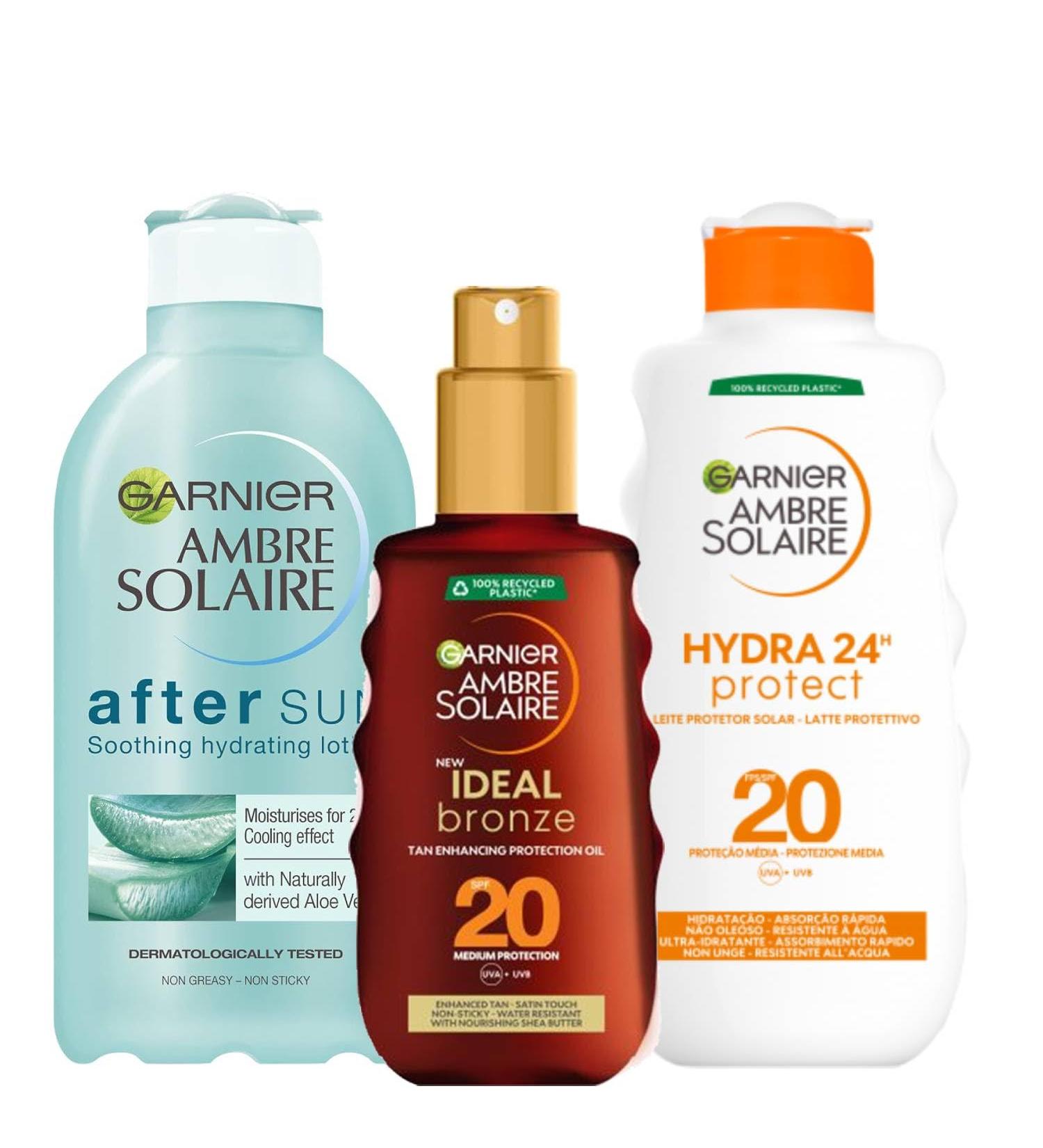  Garnier Garnier Ambre Solaire Ideal Bronze Tanning Body Oil 150ml After Sun Moisturizer with Aloe Vera 200ml and Protective Body Lotion SPF 20 200ml - Buy Online on GoSupps.com