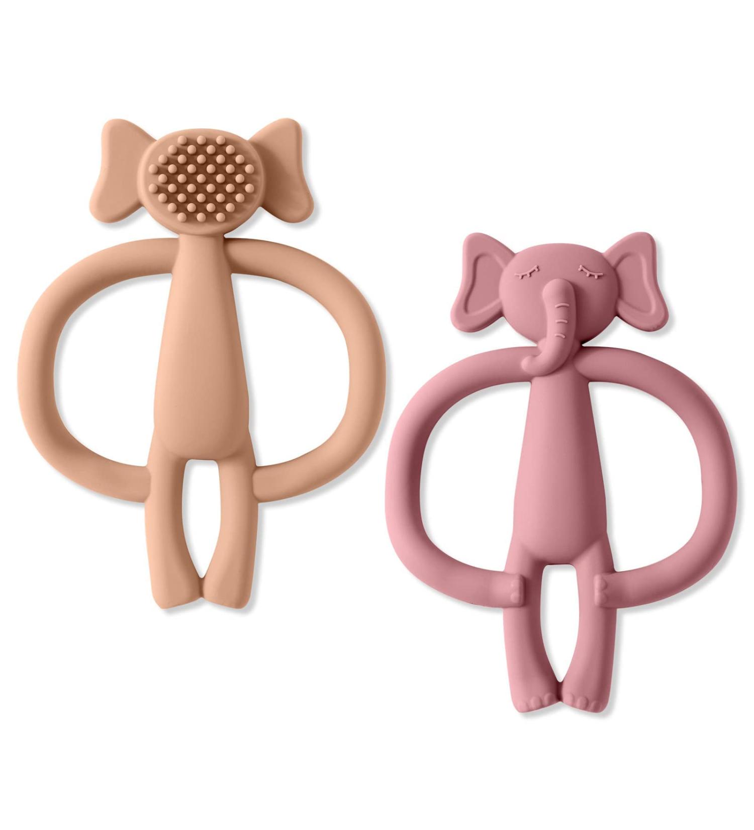 Vicloon Baby Bite Toys - 2 Pack Silicone Dental Aids BPA-Free Chew Rings for Gums Pink Elephant & Brick Red Perfect for 3 Months+ - Buy Online on GoSupps.com