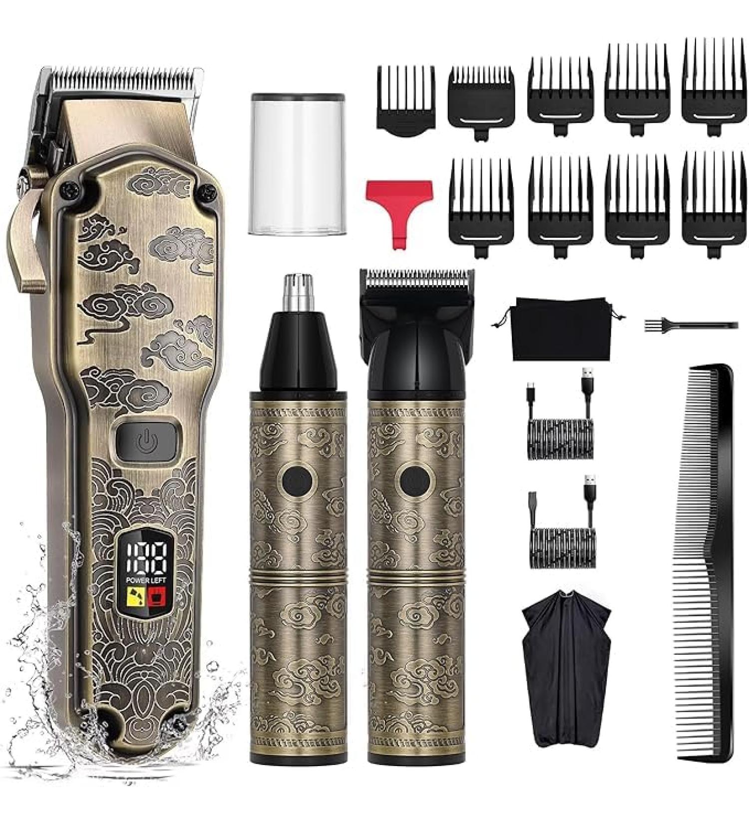 Hatteker Professional Hair Clipper Hair Trimmer Beard Trimmer Waterproof Hair Cutting Kit Barber Clipper Cordless Nose Trimmer Detail Trimmer - Buy Online on GoSupps.com