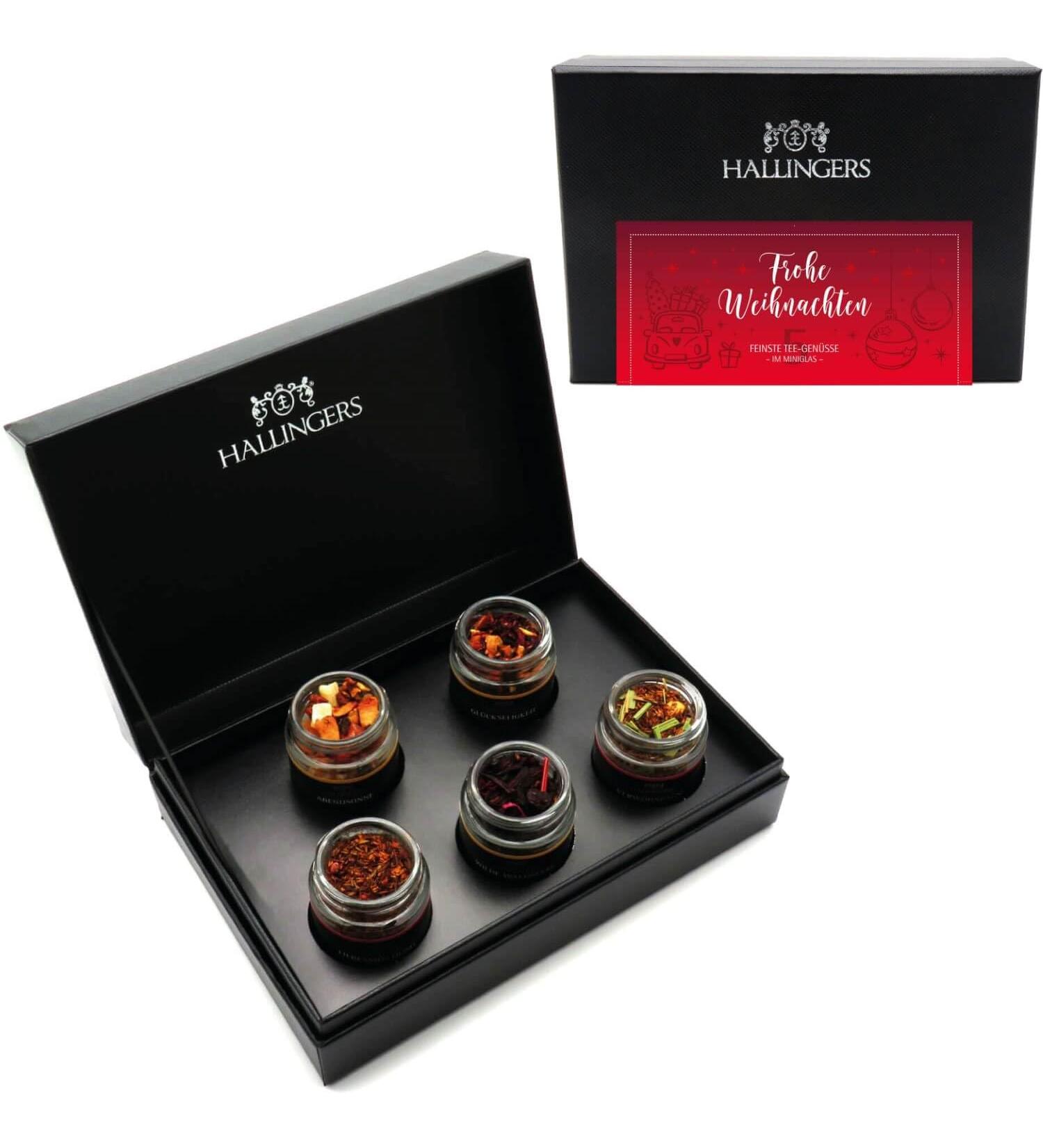 Hallingers Merry Christmas Green Tea Gift Set - 5 Vegan Varieties in Box | Perfect for Christmas Mother's Day Father's Day & General Gifts - Buy Online on GoSupps.com