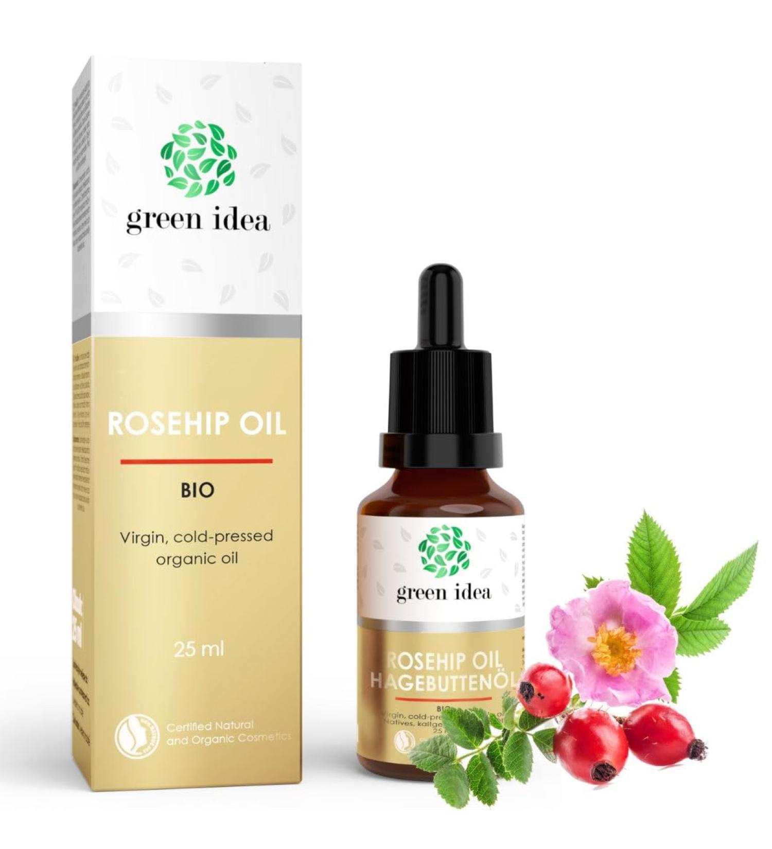 Green idea - Organic Rosehip Oil | 100% Pure | Anti-Aging Face Oil | Youth Elixir | Rich in Omega 3 6 9 | NaTrue Certificate 25ml - Buy Online on GoSupps.com