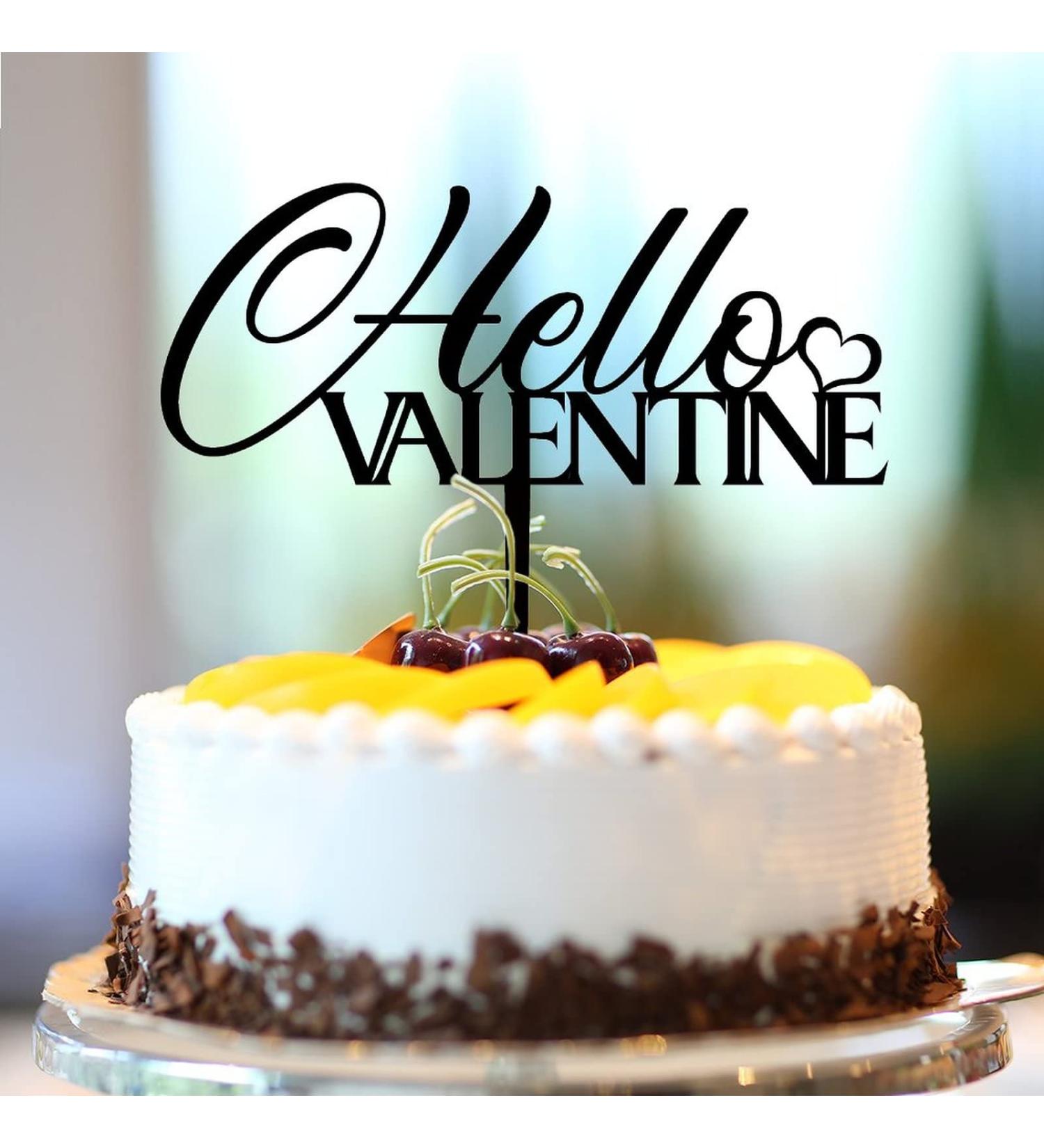 Hello Valentine Cake Topper Sweet Love Theme Birthday Cupcake Topper for Party Jubilee Decoration Supplies Fabulous Cute Cupid's Arrow Heart Acrylic Black Style-4 - Buy Online on GoSupps.com