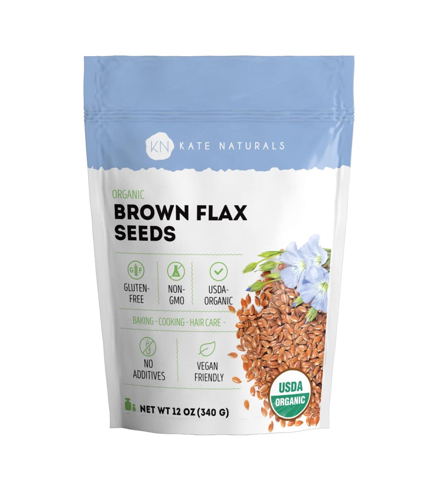 Kate Naturals Organic Brown Flax Seeds - Non-GMO, Raw, Gluten-Free Superfood with Omega Fats, Fibers, Vitamins & Minerals - Buy Online on GoSupps.com