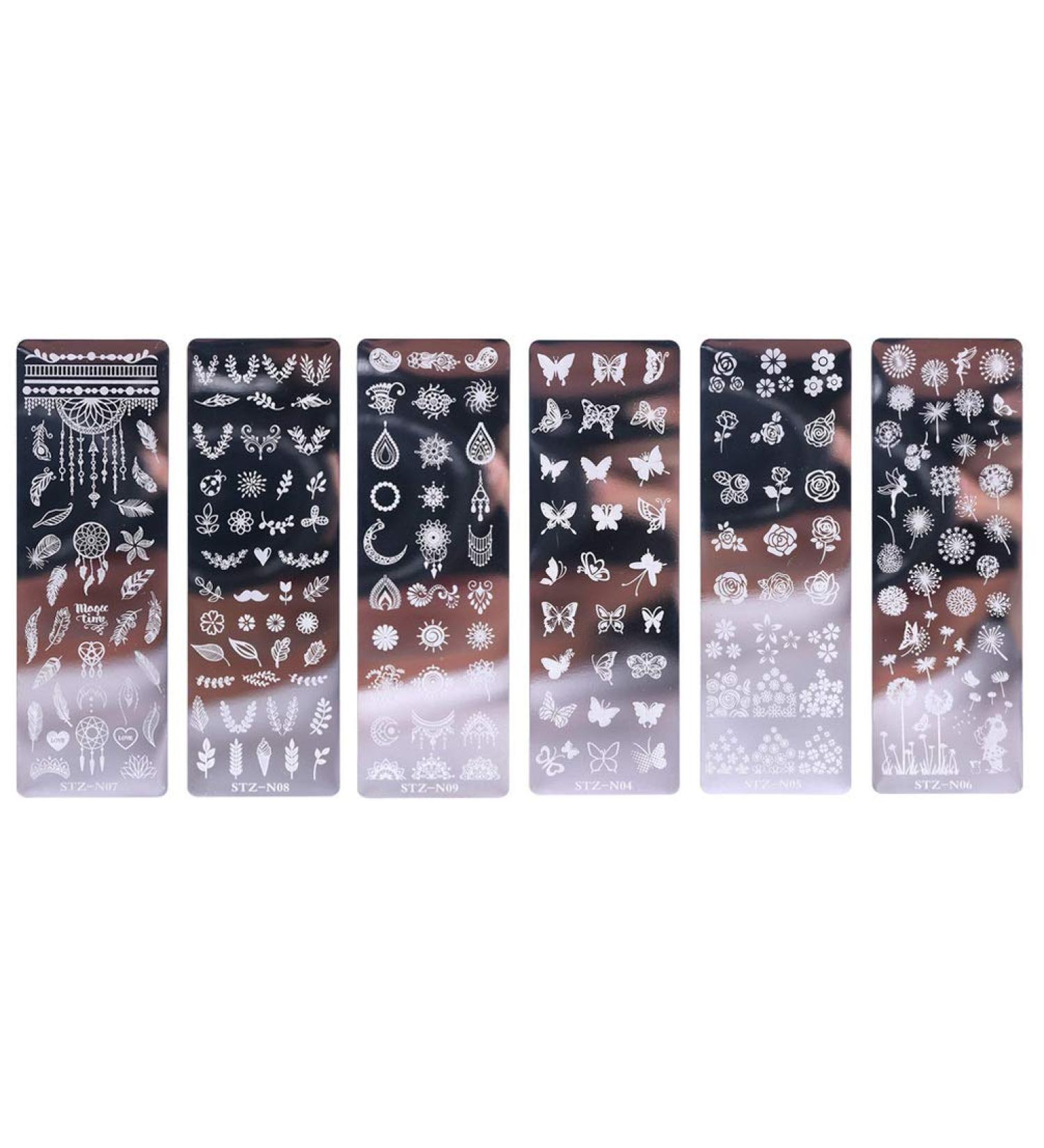 Lurrose 6-Piece Nail Stamping Plates - DIY Stainless Steel Nail Art Templates with Butterflies & Flowers | Perfect for Girls & Women - Buy Online on GoSupps.com