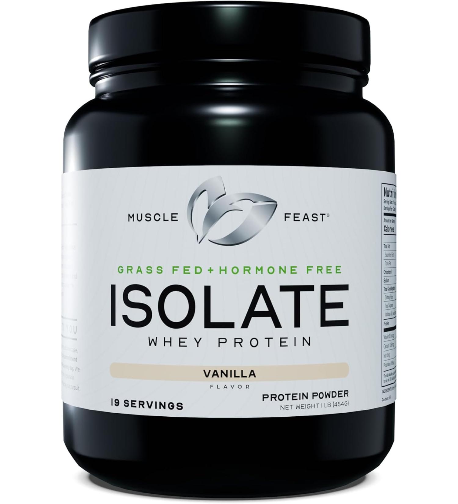 Muscle Feast Grass Fed Whey Protein Isolate All Natural Hormone Free Pasture Raised 19 Servings - Vanilla - 16 Oz - Buy Online on GoSupps.com