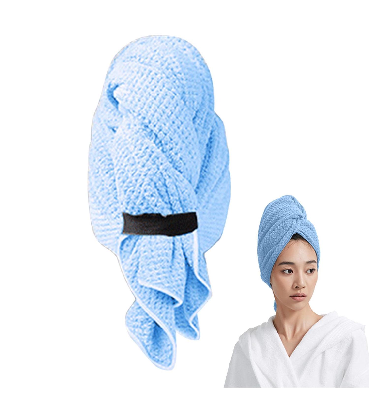 Premium Microfiber Hair Wrap Towel - Quick Dry Soft & Absorbent Turban for Long Thick Curly Hair - Elastic Strap Washable Soft Blue - Buy Online on GoSupps.com