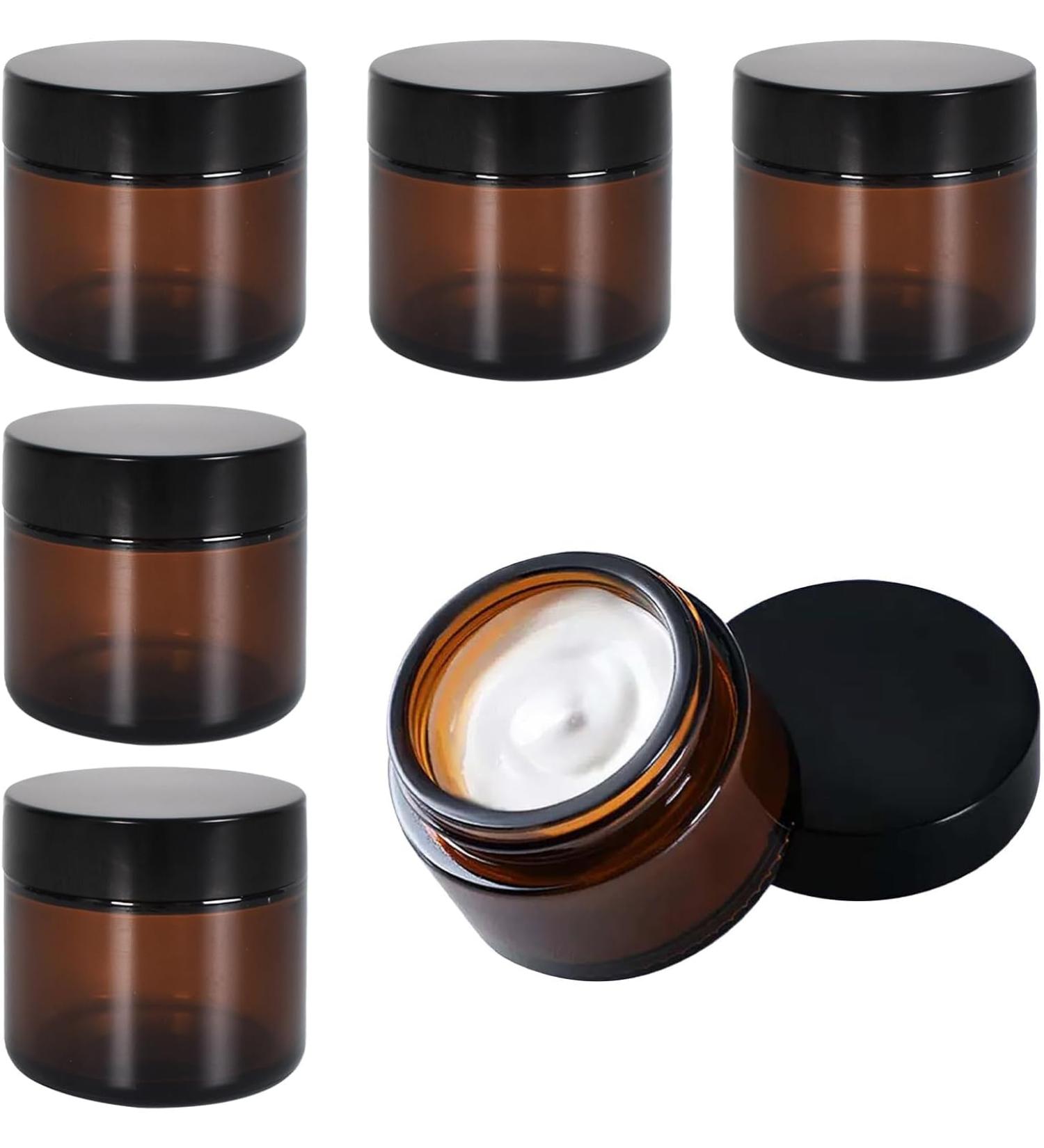 Thapncow 6 Pieces Empty Brown Glass Jars 30ml/50ml/60ml Empty Refillable Ointment Containers for Women Girls Cosmetics Creams Lotions Essential Oil Powder - Buy Online on GoSupps.com
