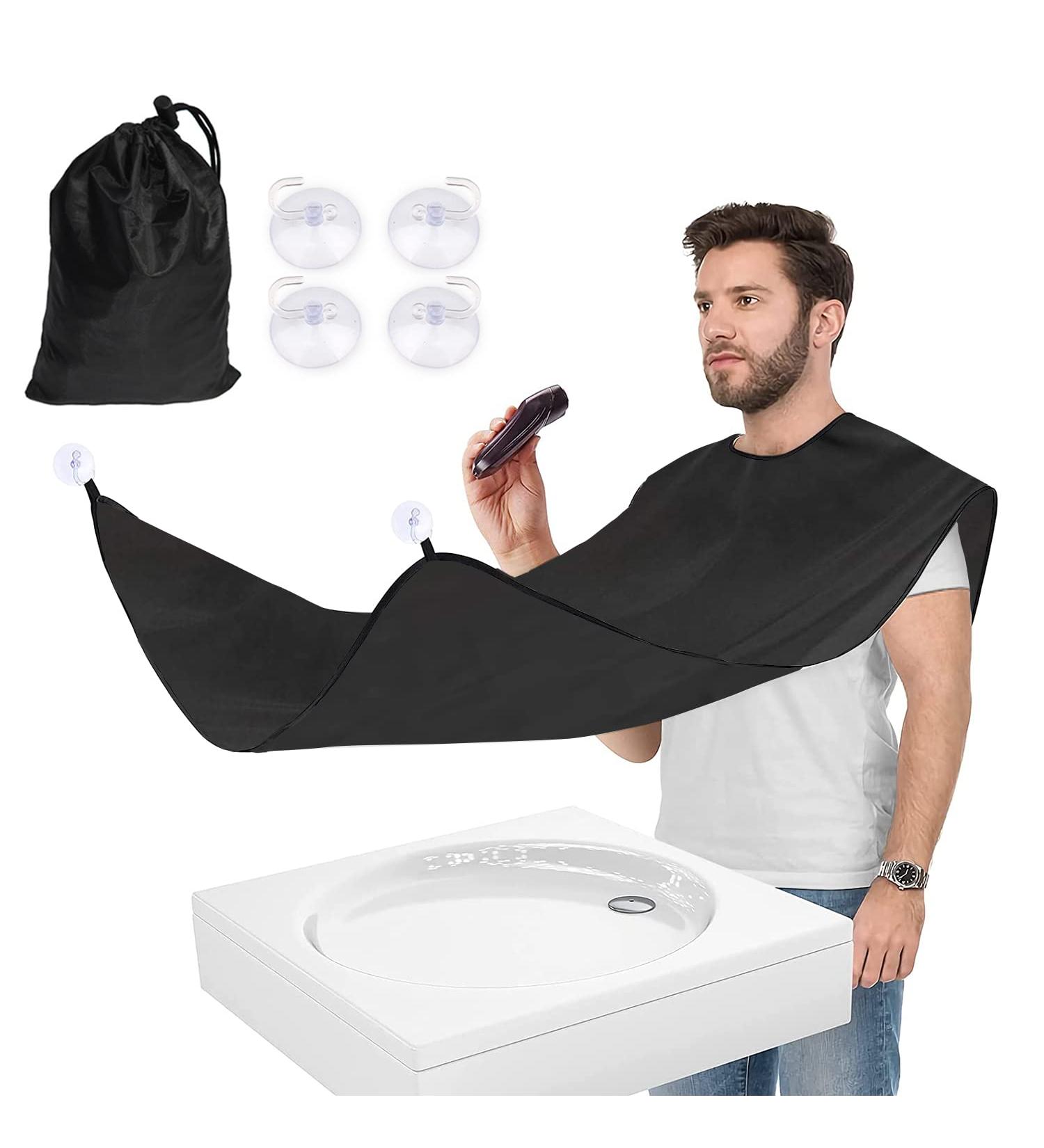 Beard Bib Apron | Waterproof Beard Trimming Cape with Suction Cups | Best Gift for Boyfriend Husband Father's Day Anniversary Christmas - Black - Buy Online on GoSupps.com