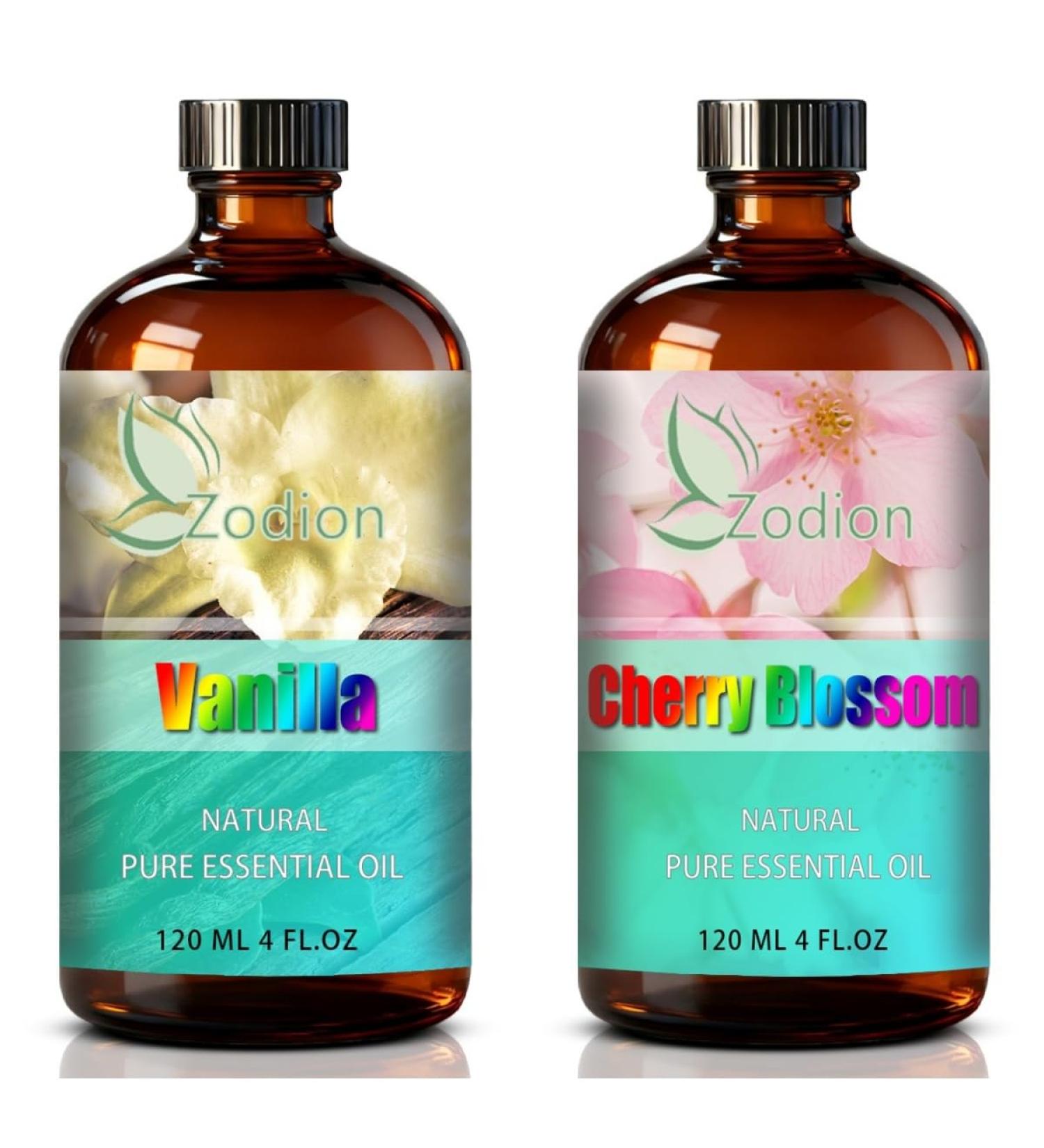 Cherry Blossom Essential Oil 4 Fl Oz and Vanilla Essential Oil 4 Fl Oz - Cherry Blossom & Vanilla Oil for Diffuser Aromatherapy Home Fragrance Skin & Hair Care DIY Candle & Soap Making Yoga - Buy Online on GoSupps.com