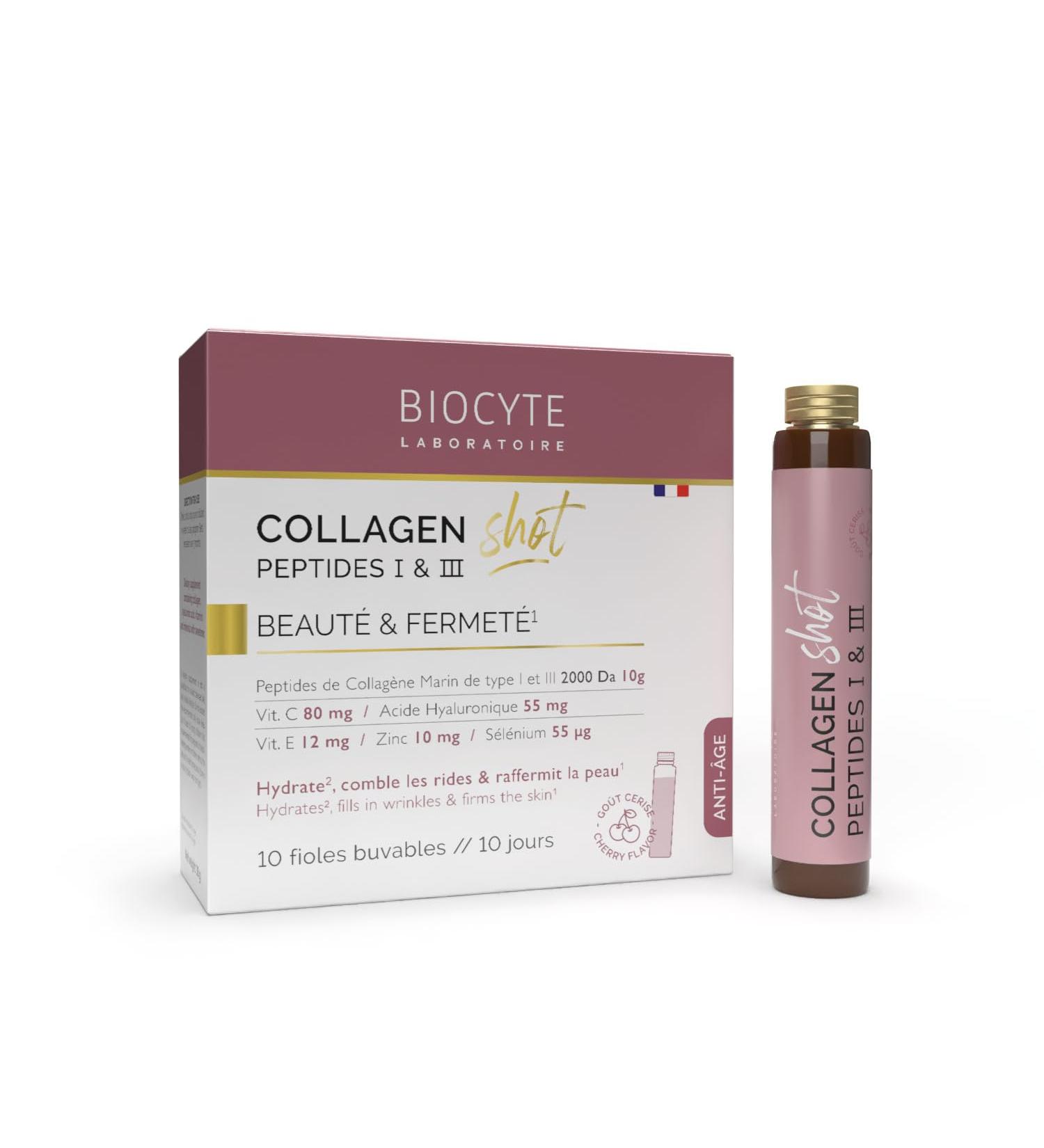 BIOCYTE Collagen Shot - Moisturizes Fills Wrinkles Firms Skin - Marine Collagen Hyaluronic Acid Vitamin C and E Zinc - 1 Vial per Day - 10 Day Program - Buy Online on GoSupps.com