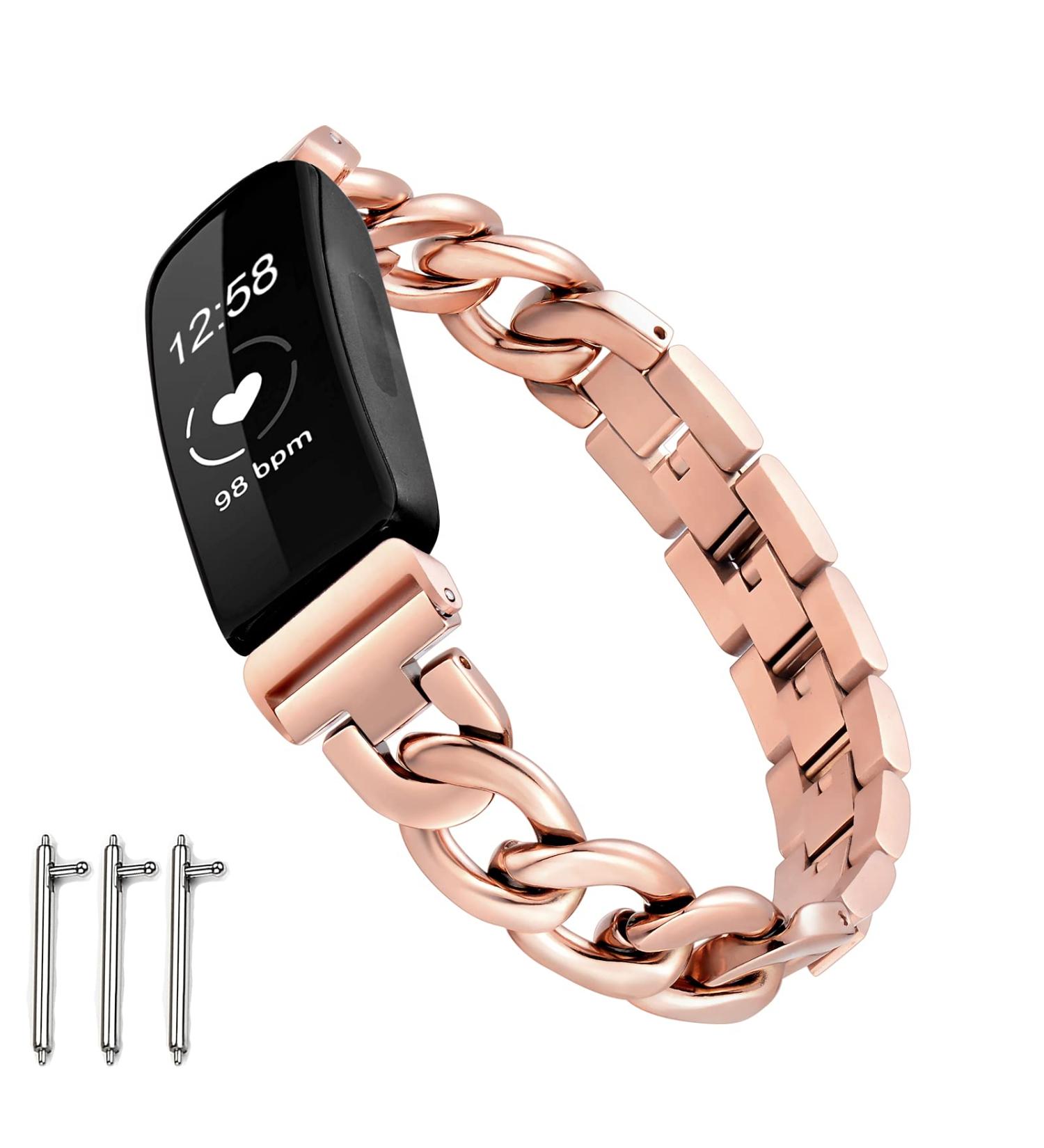 Dilando Stainless Steel Metal Link Band for Fitbit Inspire 2 - Rose Gold Adjustable Wristband Bracelet for Women - Buy Online on GoSupps.com
