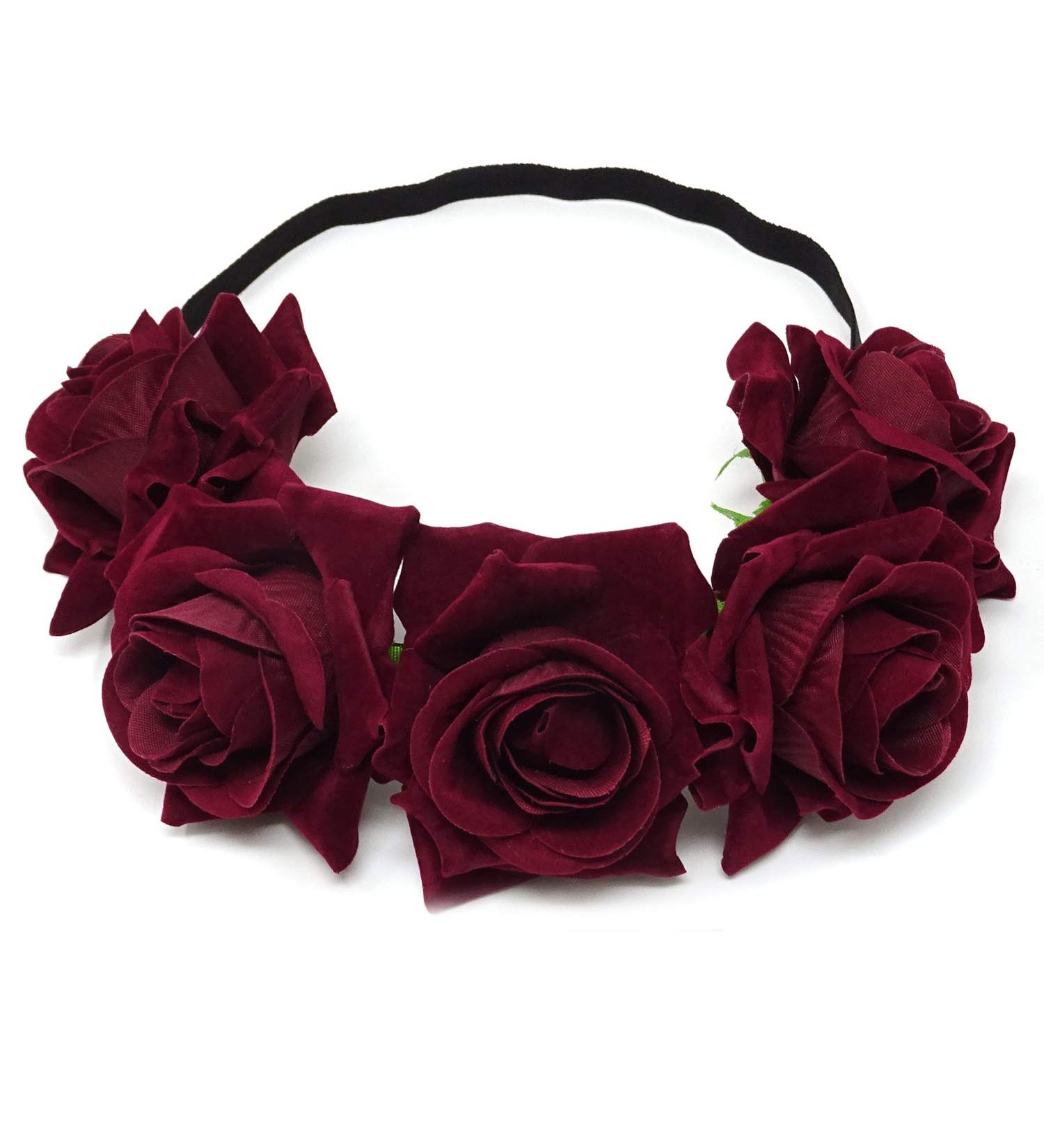 HONBAY Rose Flower Crown Headband - 7cm Red Wine Wedding Festival Hair Garland - Buy Online on GoSupps.com