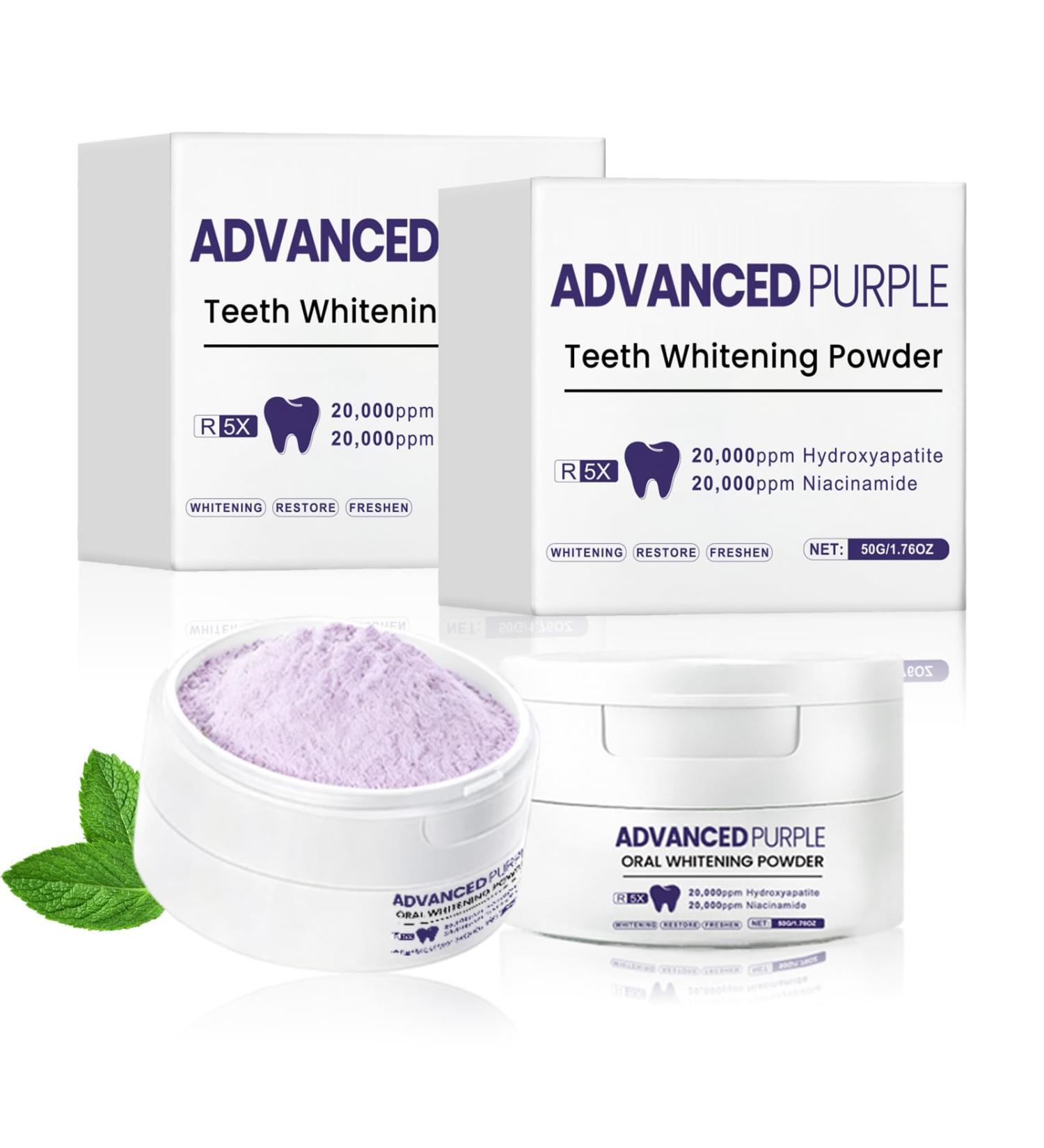 2 PCS Teeth Whitening Powder Hydroxyapatite Remineralizing Tooth Powder with Niacinamide R5X Advanced Purple Color Balance Immediate Results Mint Flavor 2 * 50 Grams - Buy Online on GoSupps.com