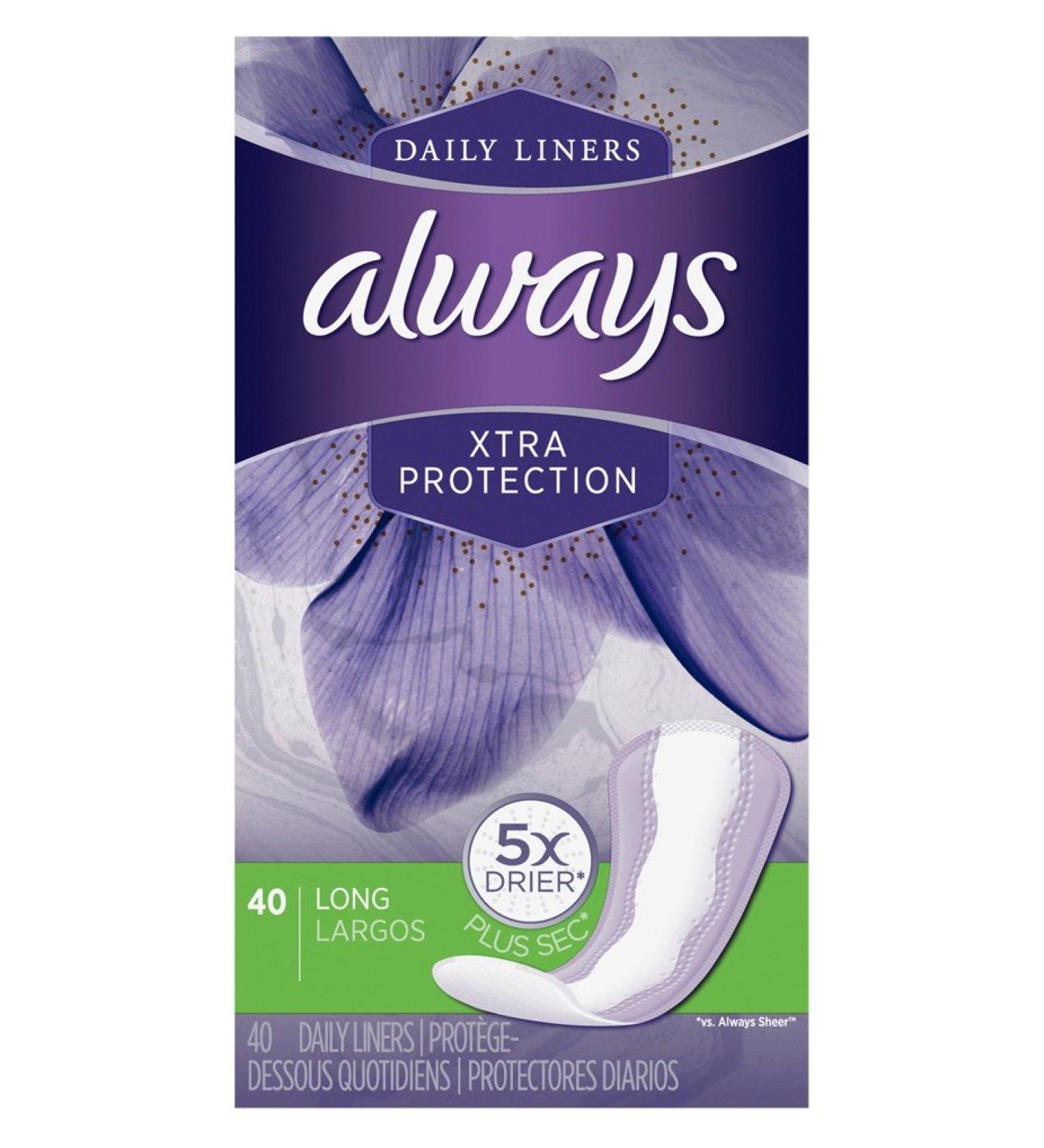 Always Dailies Xtra Protection Long Liners 40 ea - Pack of 2 | 80 Count Total - Buy Online on GoSupps.com