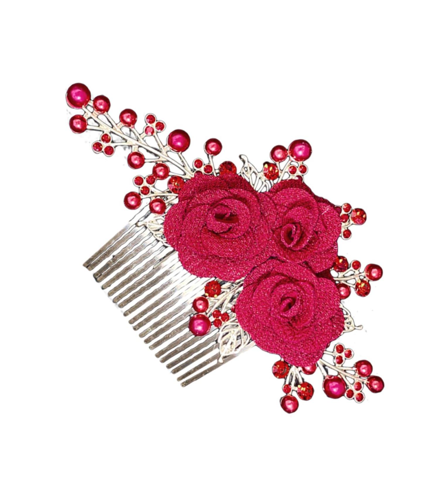 Beatifufu Rose Hair Comb Rose Head Decor Hair Jewelry Comb Wedding Hair Side Comb Wedding Hair Accessories for Brides Bridesmaid Hair Comb Female Insert Comb Wedding Hair Comb Cloth Red - Buy Online on GoSupps.com