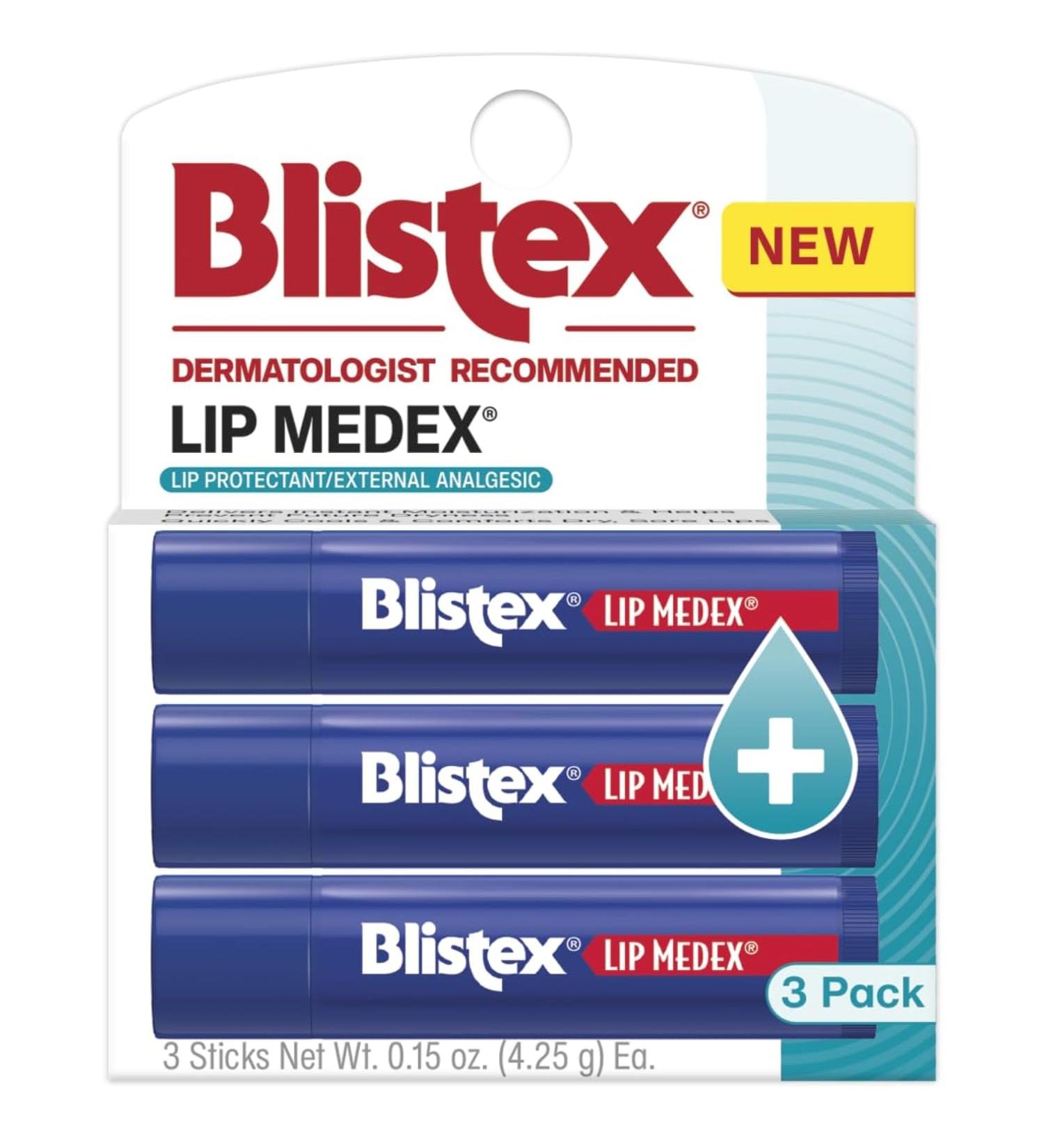 Blistex Lip Medex Stick 0.15 oz Each Advanced Hydration Medicated Relief with Cooling Soothes and Protects Restores Healthy Moisture Balance to Lips 3 Count 1 Pack 3 Count (Pack of 1) - Buy Online on GoSupps.com