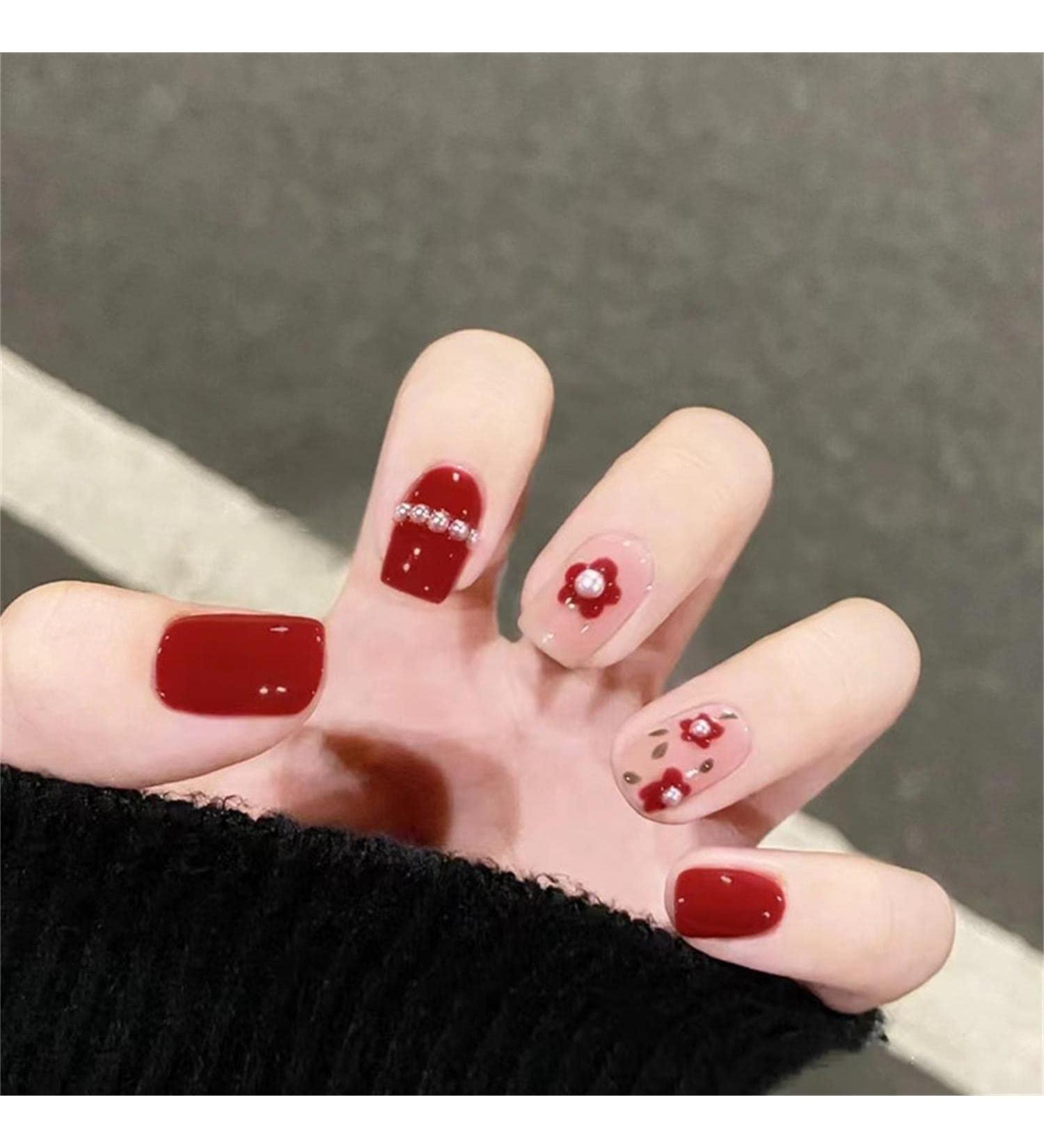 Press on Nails Short Fake Nails 24Pcs Shiny Red False fingernail with Self-Adhesive Jelly Nail Glue Tabs Press On False Nails - Buy Online on GoSupps.com