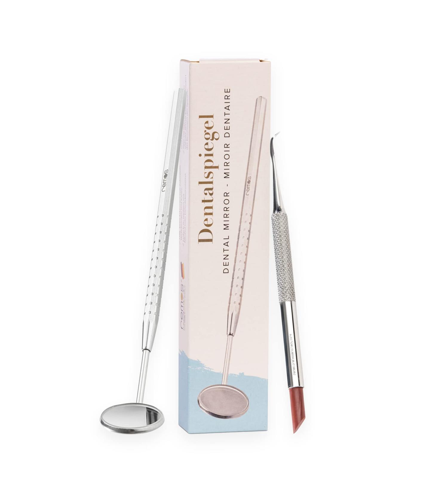 REMOS Tooth Discoloration Eraser & Plaque Remover Set - Stainless Steel Dental Mirror for Whiter Teeth - Buy Online on GoSupps.com