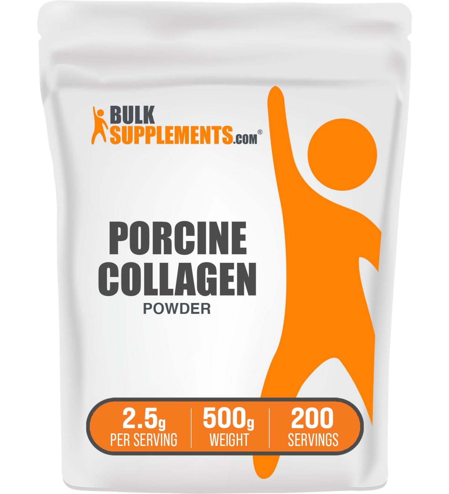 BulkSupplements.com Porcine Collagen Powder - Hydrolyzed Collagen Supplement for Hair Skin & Nails - Unflavored & Gluten Free 2.5g per Serving 500g (1.1 lbs) (Pack of 1) - Buy Online on GoSupps.com
