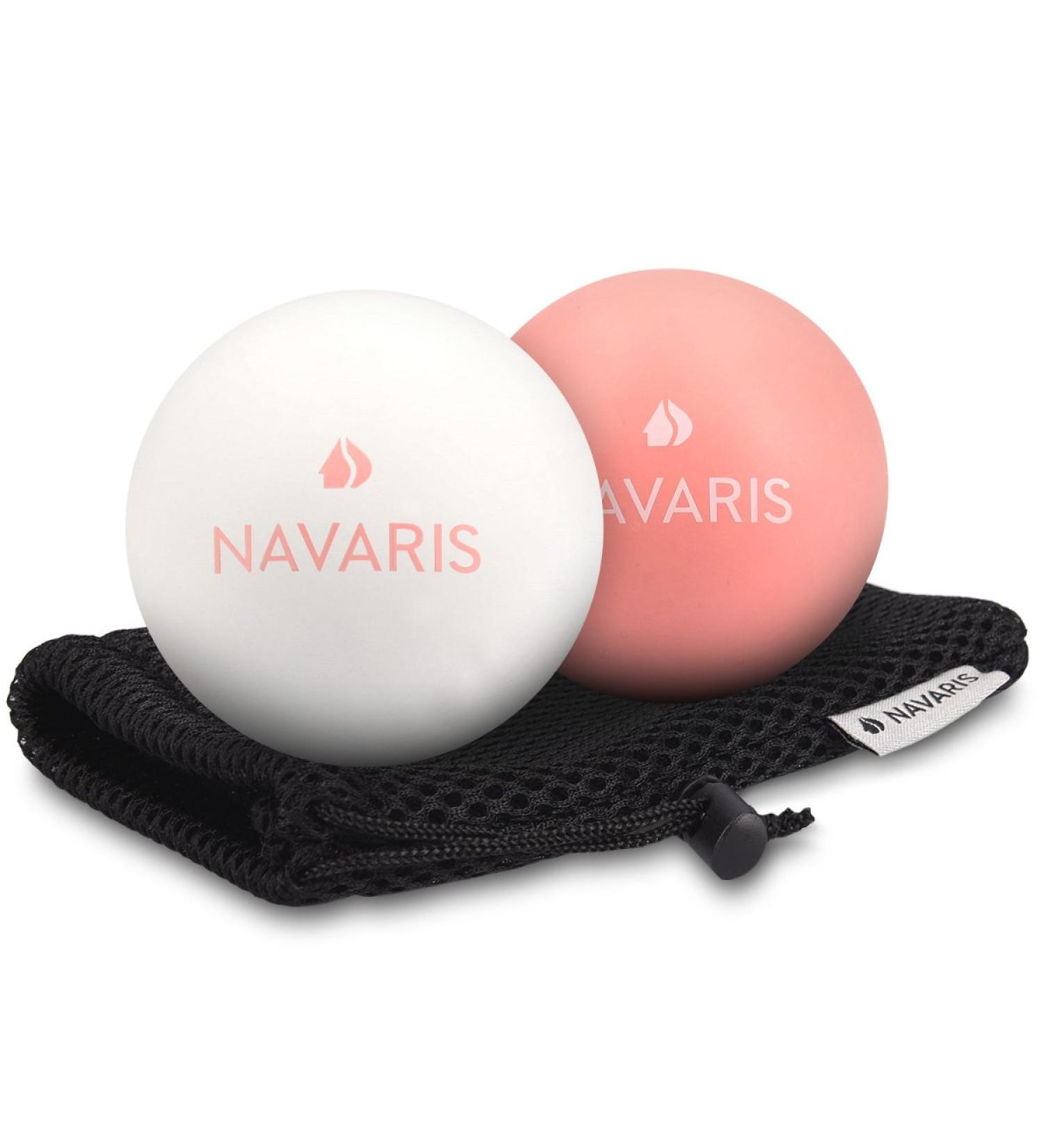 Navaris Massage Ball Set - Fascia & Trigger Point Self-Massage Balls for Foot Pain Relief - Lacrosse Style - White & Pink - Buy Online on GoSupps.com