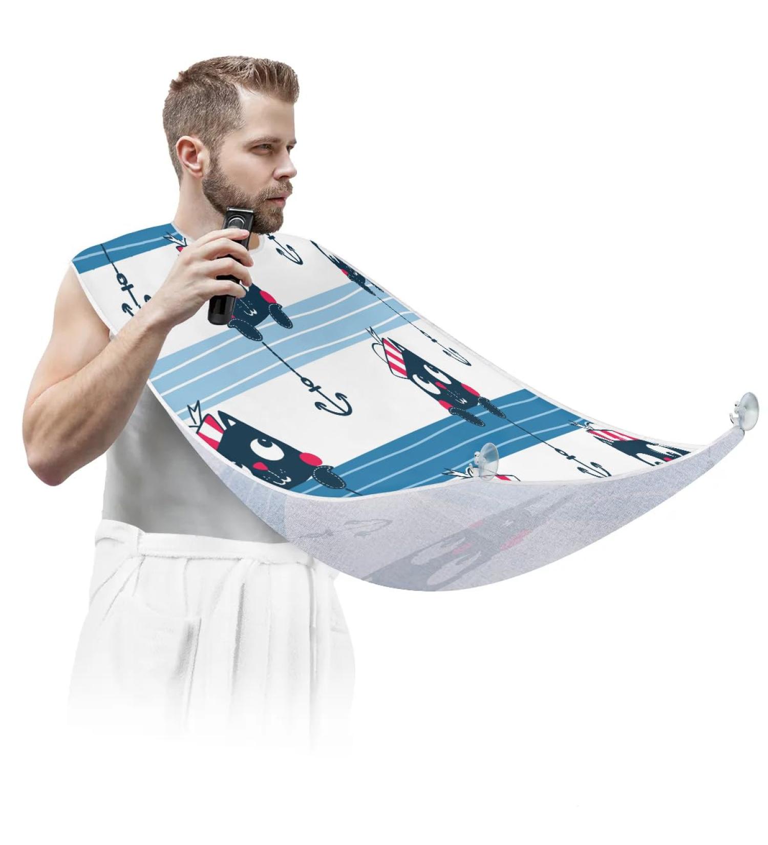 Cute Cat Painting Beard Bib Apron | Waterproof Hair Catcher for Men | Non-Stick Grooming Cape with Suction Cups | Perfect Gifts for Cat Lovers - Buy Online on GoSupps.com