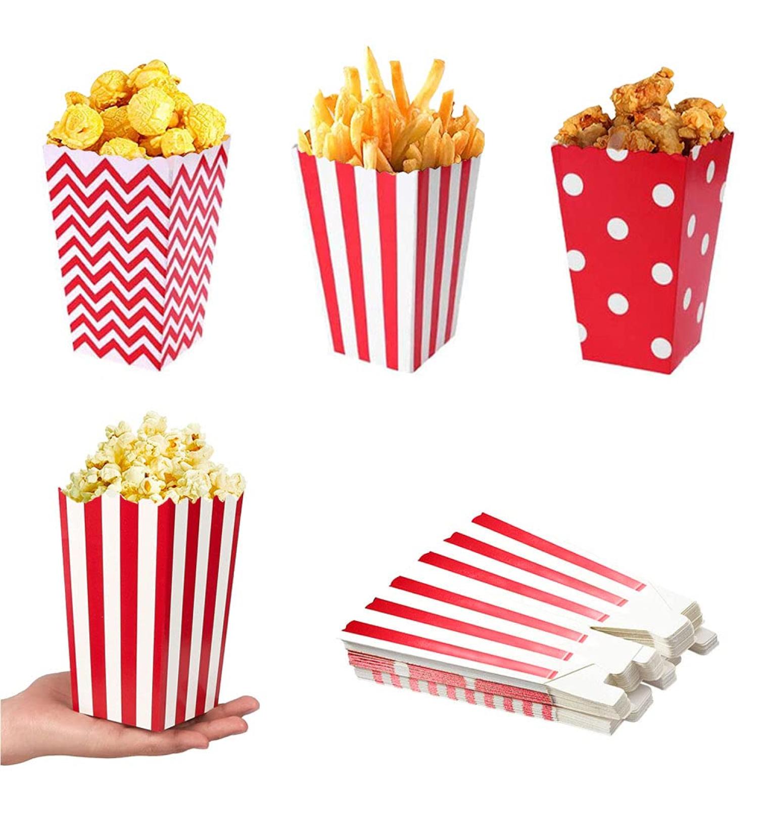 Ouoqi Popcorn Bags - 36 Striped Snack Boxes for Parties Birthdays & Weddings - Red Wave Pattern Candy Bar Bags - Buy Online on GoSupps.com