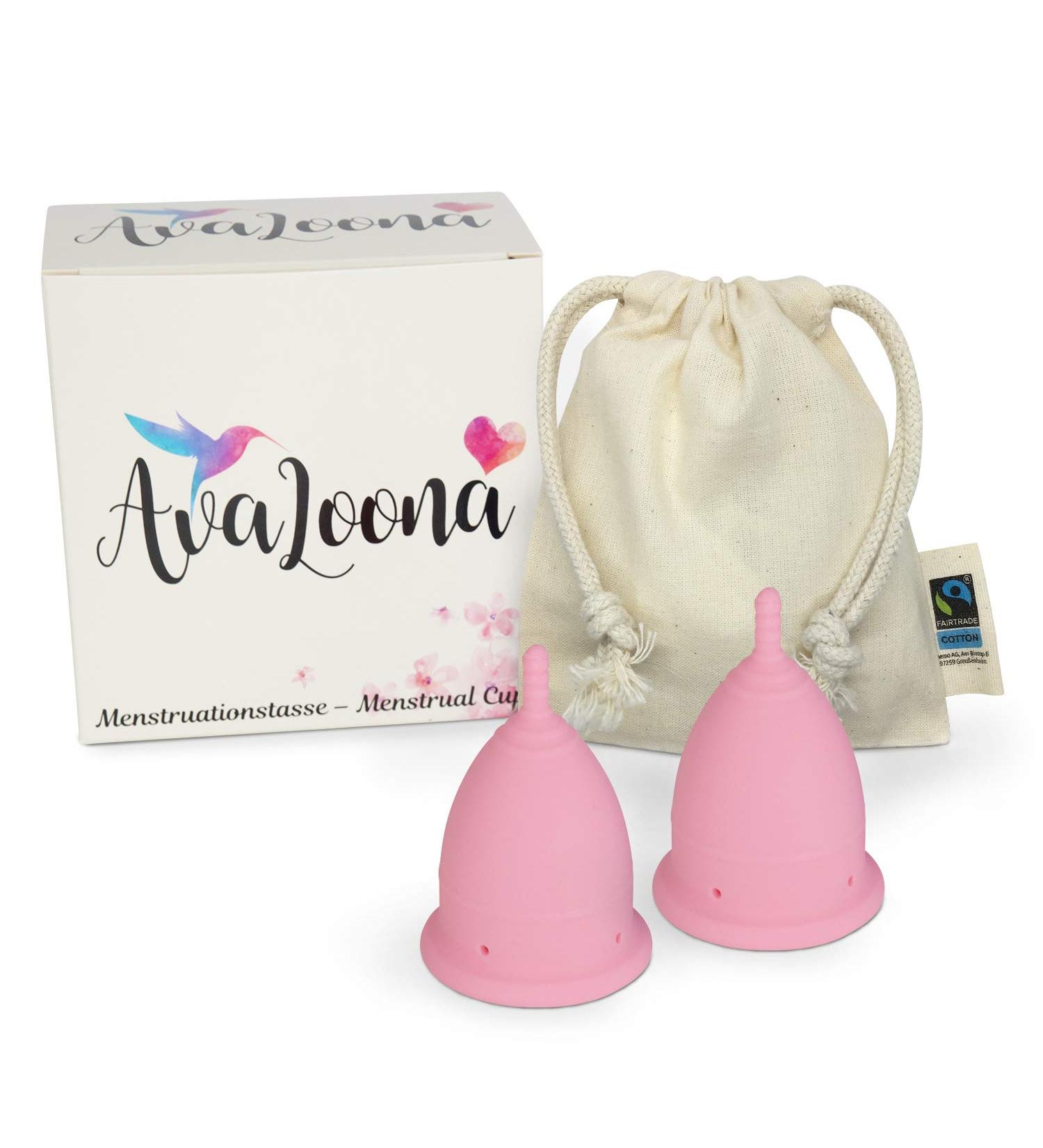 Buy Avaloona Menstrual Cup (2-Pack) - Made in Germany Fairtrade Organic Cotton Bags Hygienic Sustainable Anti-Allergen Vegan - Small Pink - Buy Online on GoSupps.com