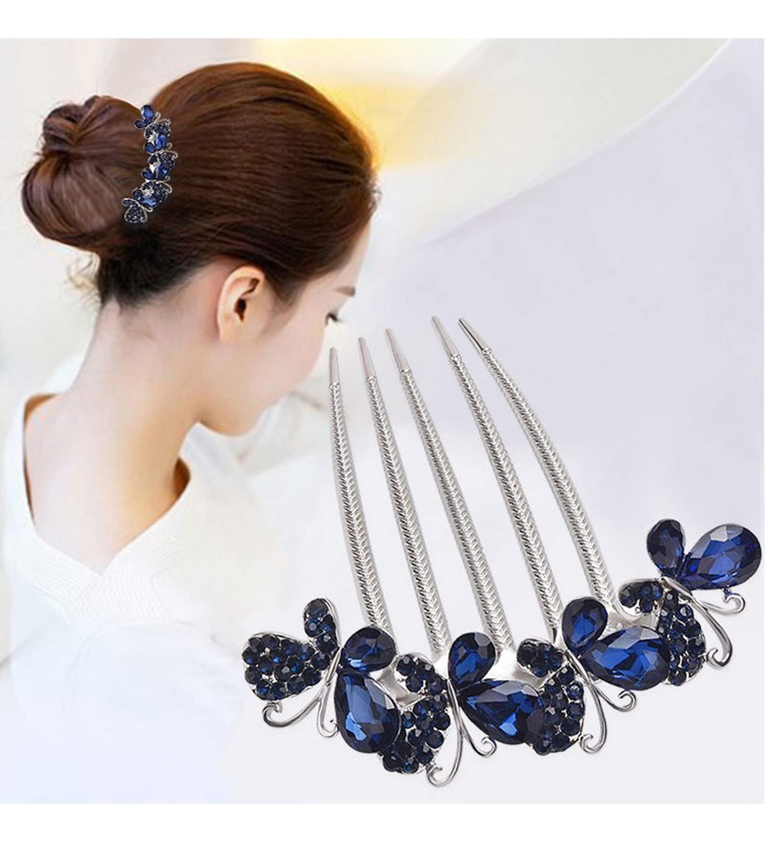Xerling Rhinestone Butterfly Hair Comb | Blue Crystal Wedding Hair Accessory for Bride - Buy Online on GoSupps.com
