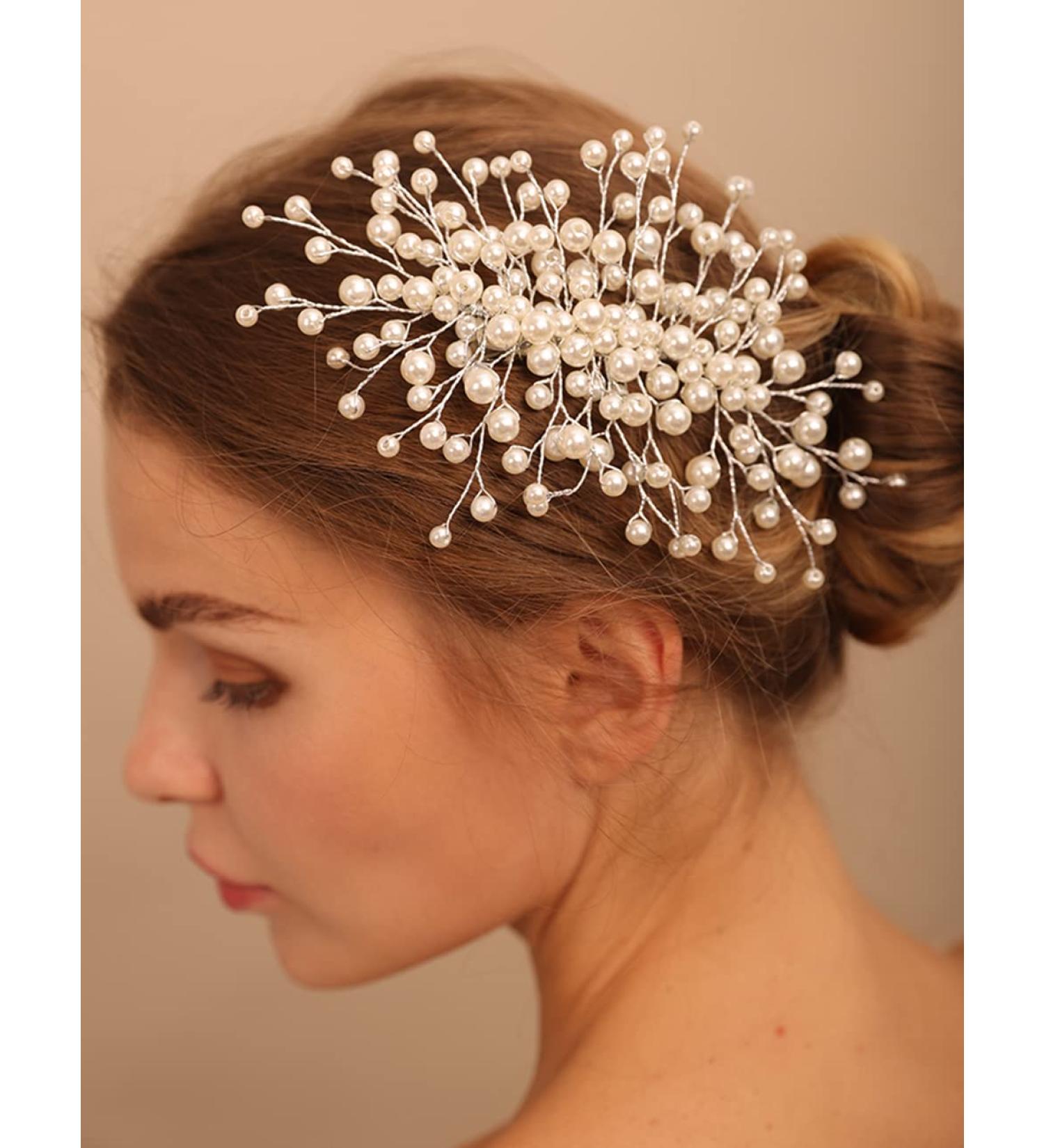 Deniferymakeup Pearl Bride Hair Clip Pearl Wedding Clip Bridal Hair Piece Wedding Hair Accessories for Women and Girls (Gold) - Buy Online on GoSupps.com